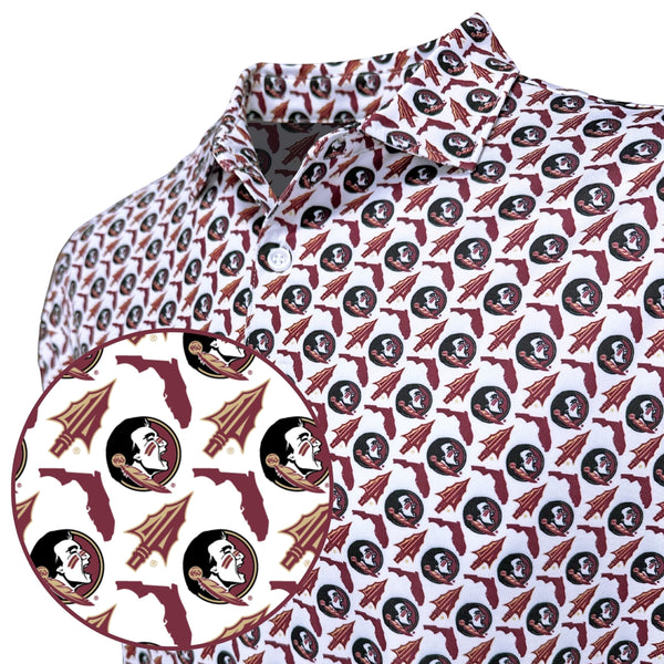Patterned shirt with Florida State University logo on a white background