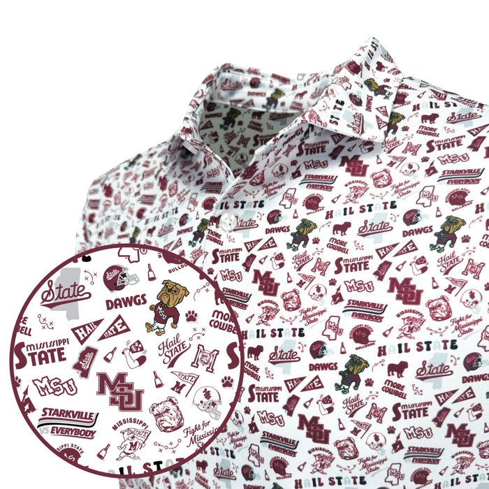 Polo with Mississippi State University logo and text on a white background