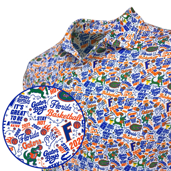 Colorful patterned shirt with Florida Gators branding on a white background