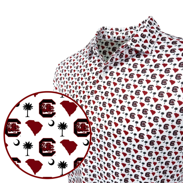 Shirt with a red and black pattern on a white background