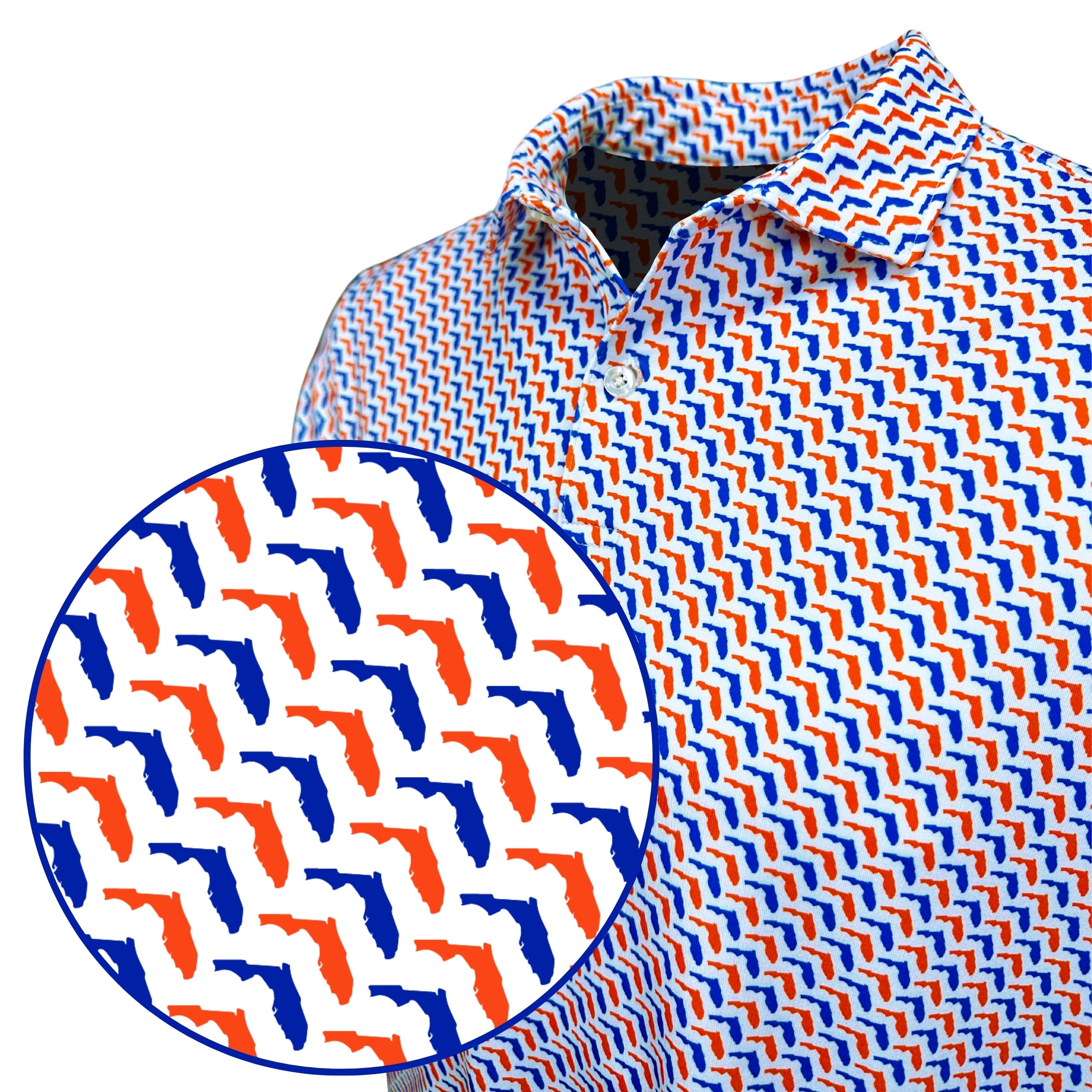 Florida Orange and Blue Print Polo Shirt for Men