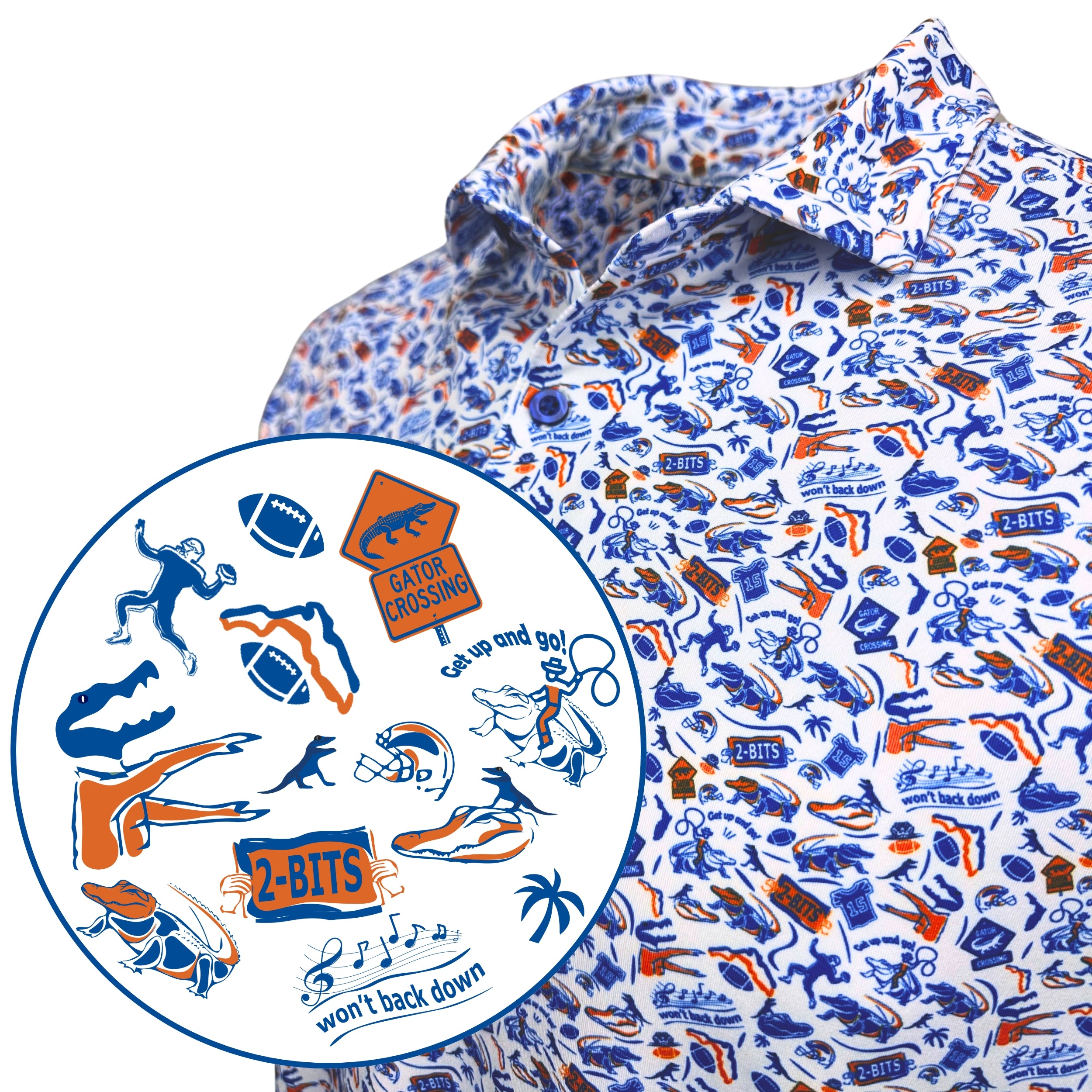 Florida Print Gator game day 2 bits polo shirt