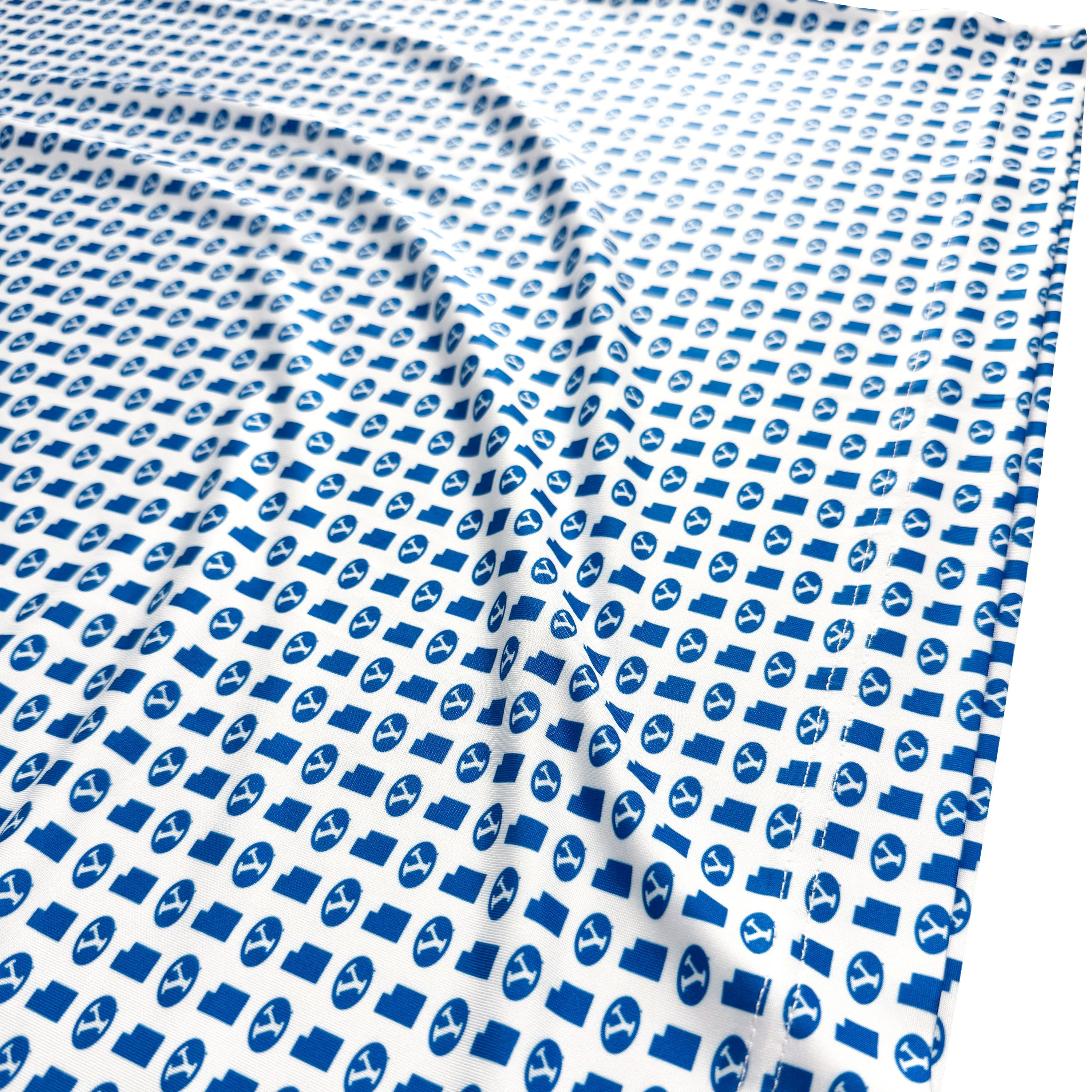 Blue and white patterned fabric