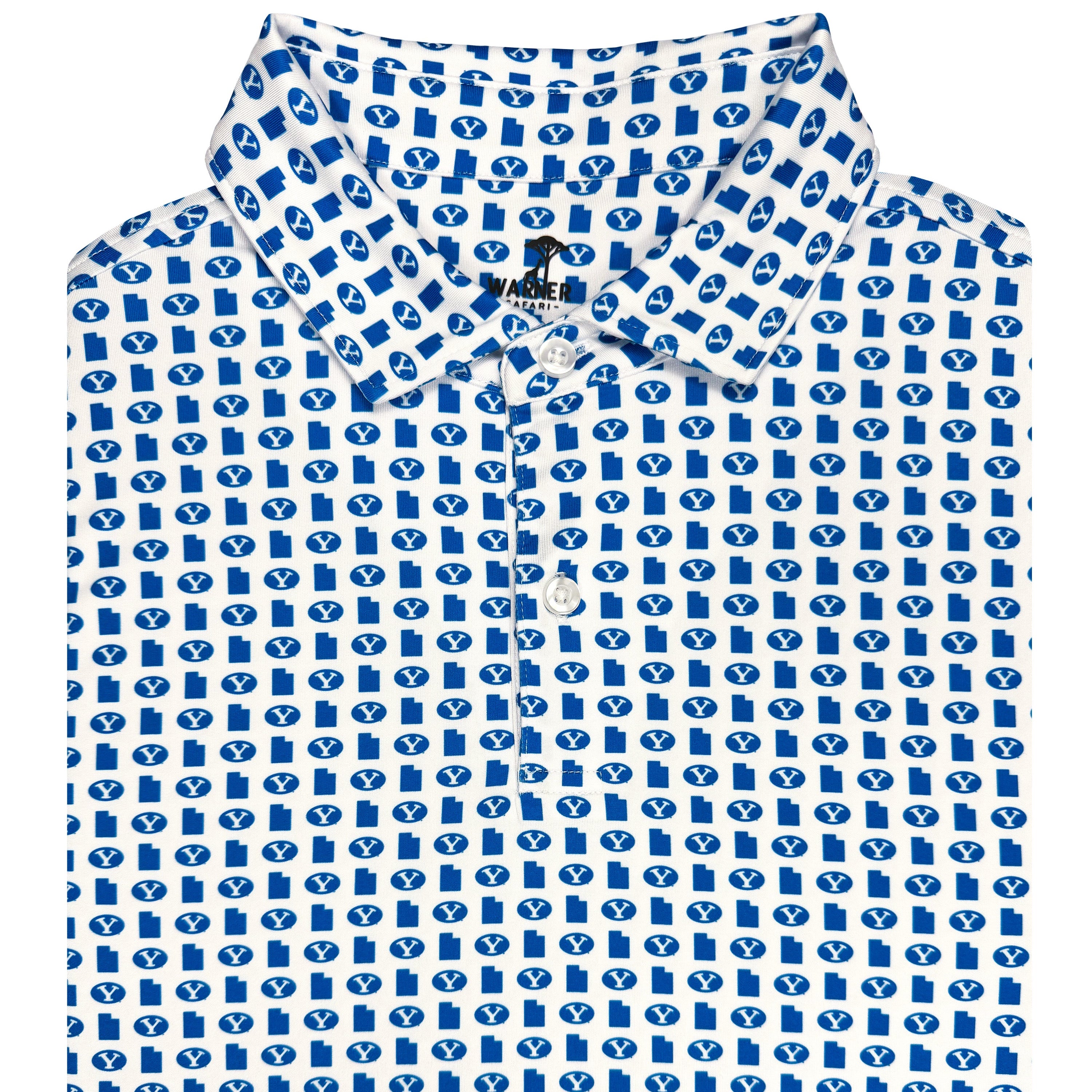 Blue and white patterned shirt on a white background
