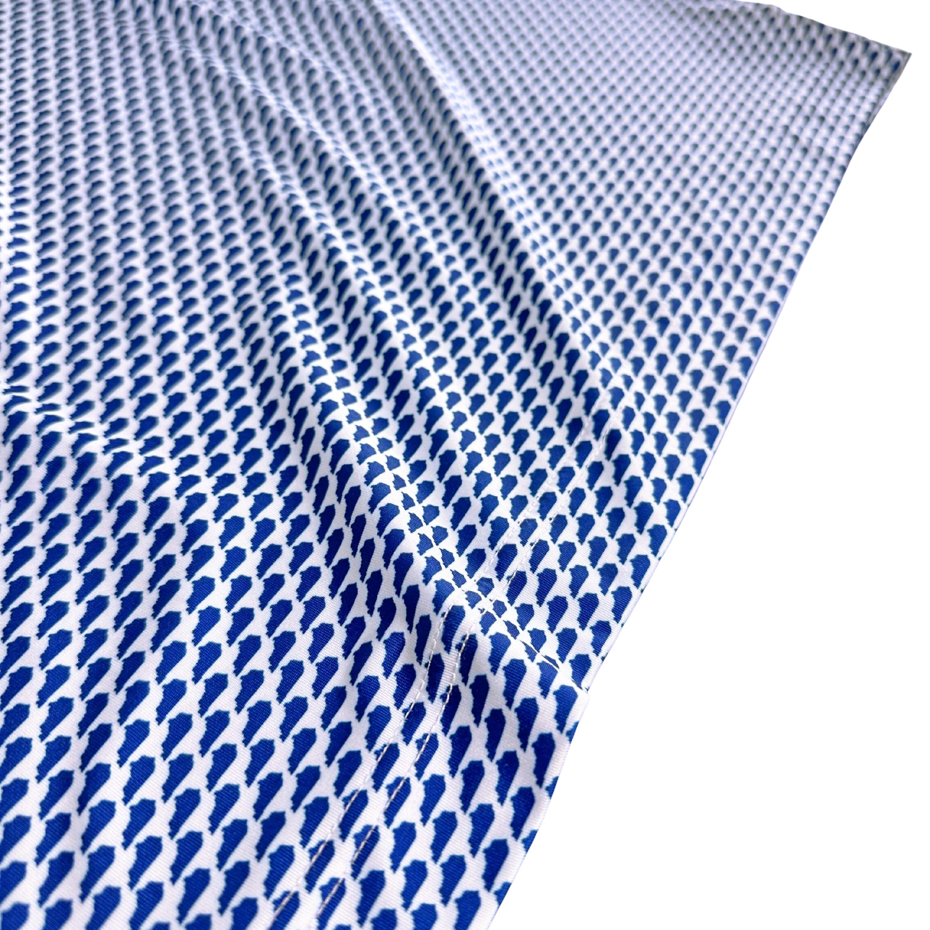 Blue and white checkered fabric on a white background