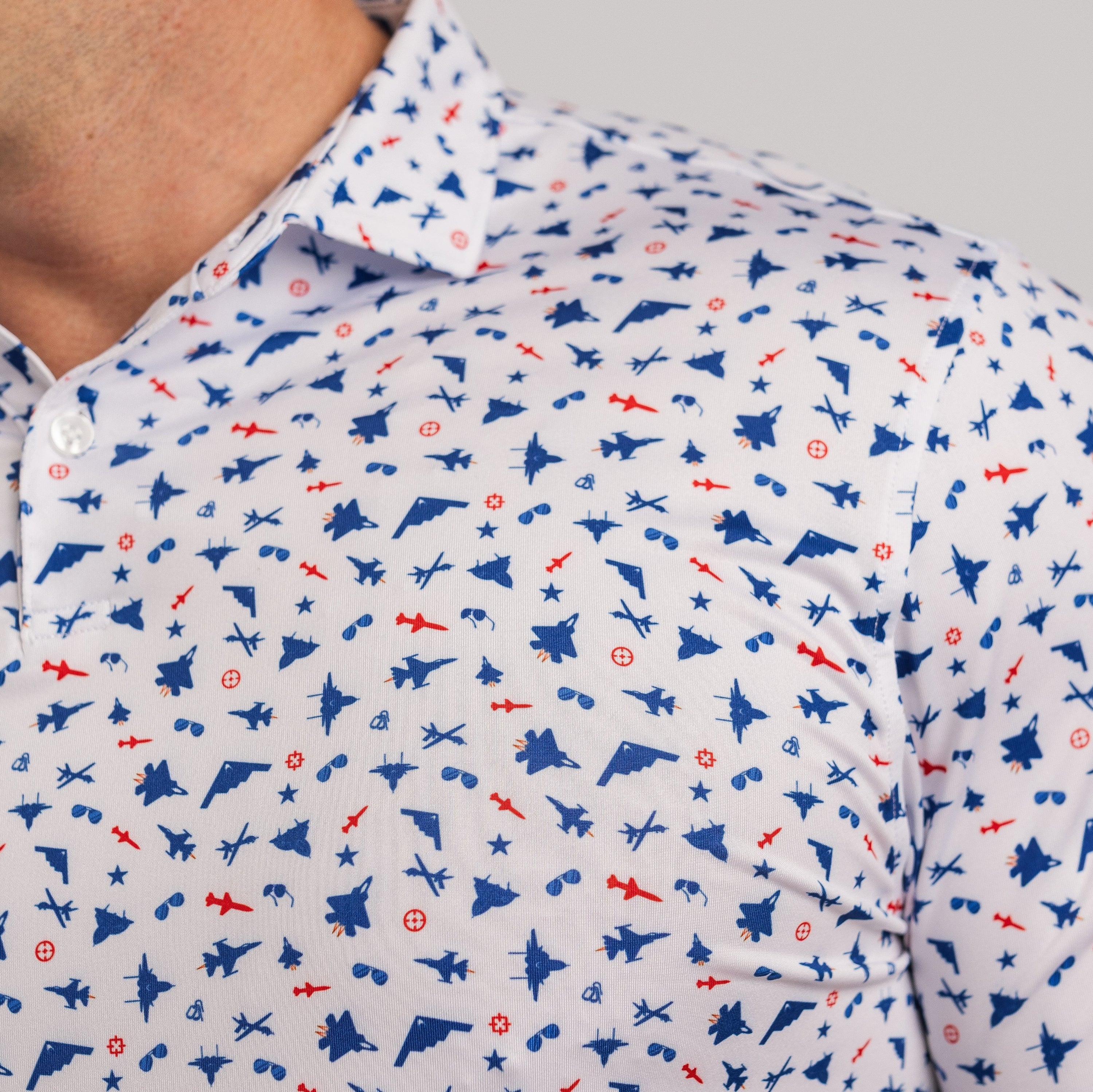 Close-up of a shirt with airplane pattern