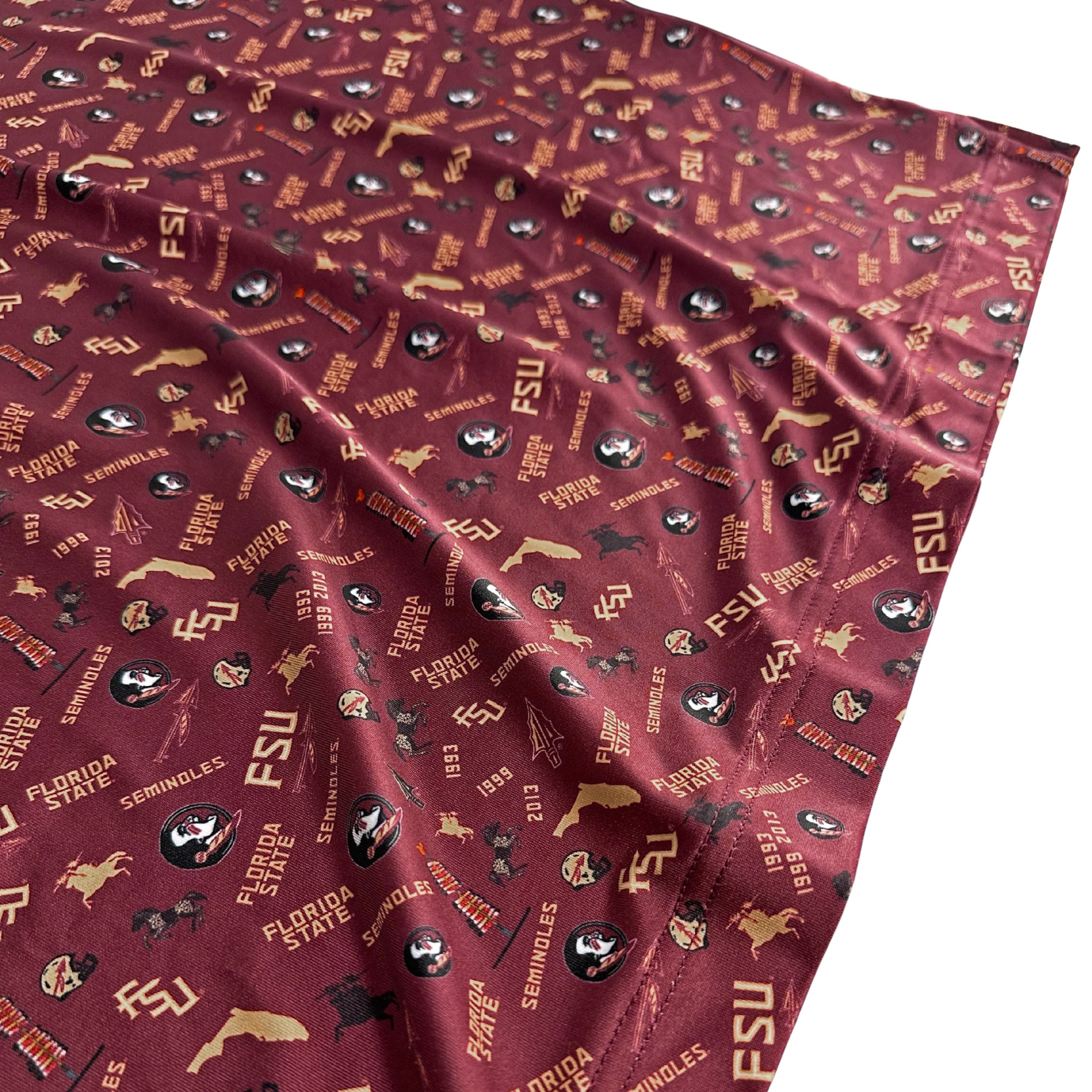 Red fabric with Florida State University logos and text