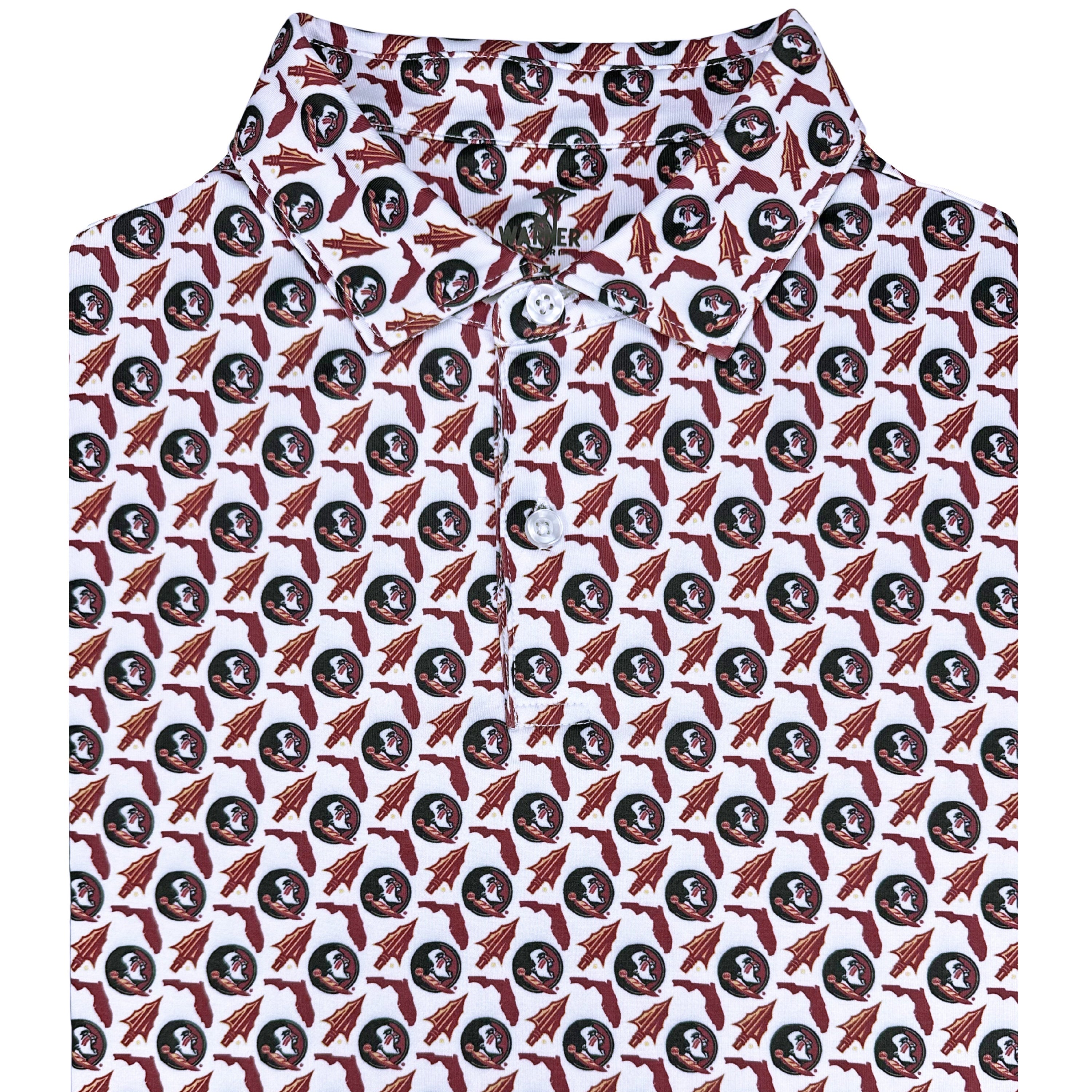 Patterned shirt with a repeated design on a white background