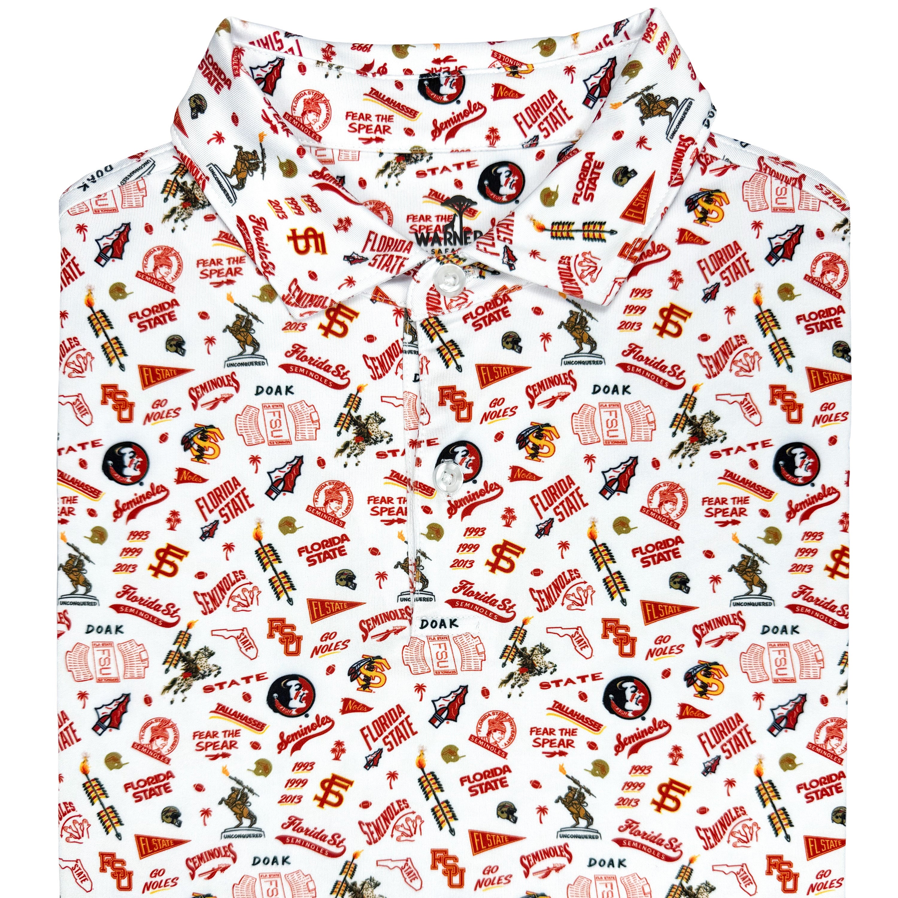 White shirt with red and black pattern on a white background