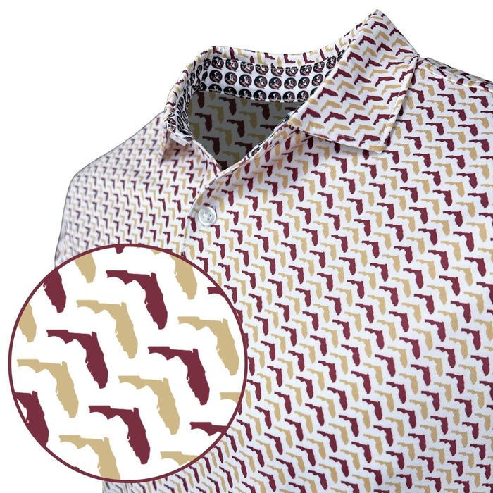 Patterned shirt with a close-up of a Florida design on a white background