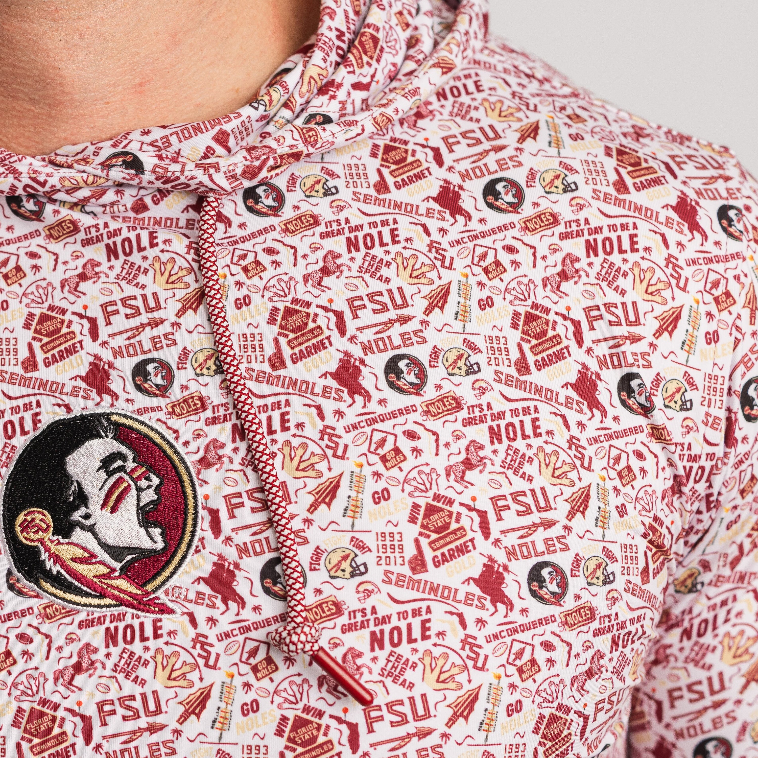 Hoodie with Florida State University-themed design on a white background