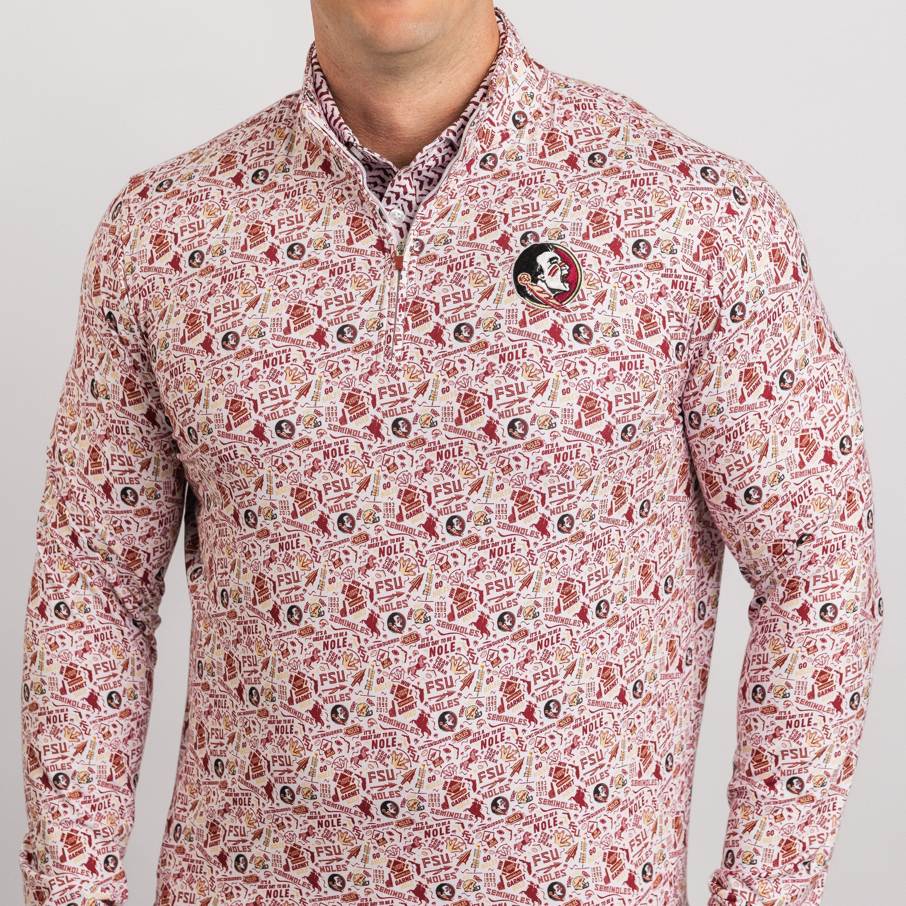 Long-sleeve shirt with a detailed pattern on a plain background