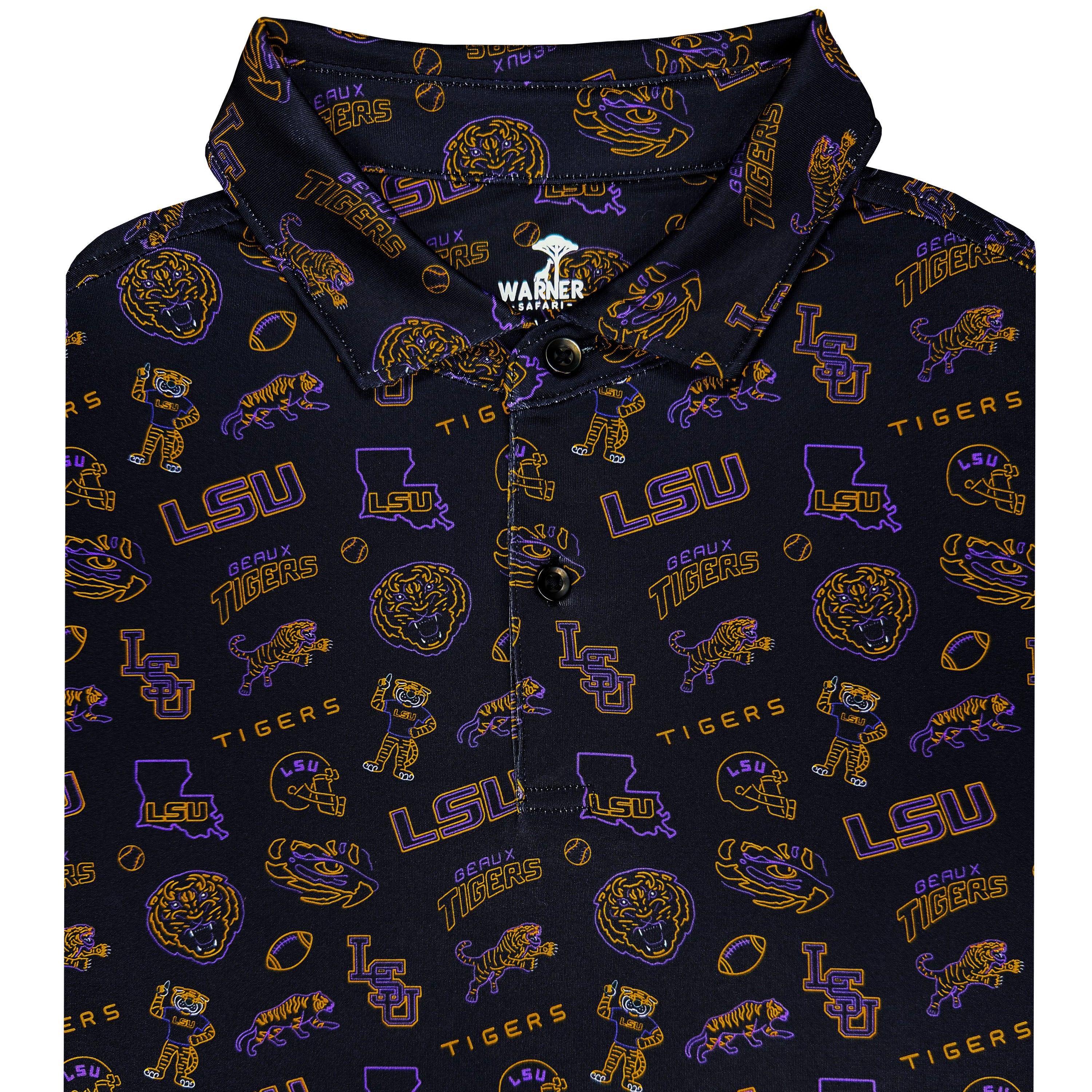 Polo with LSU Tigers logo pattern on a white background