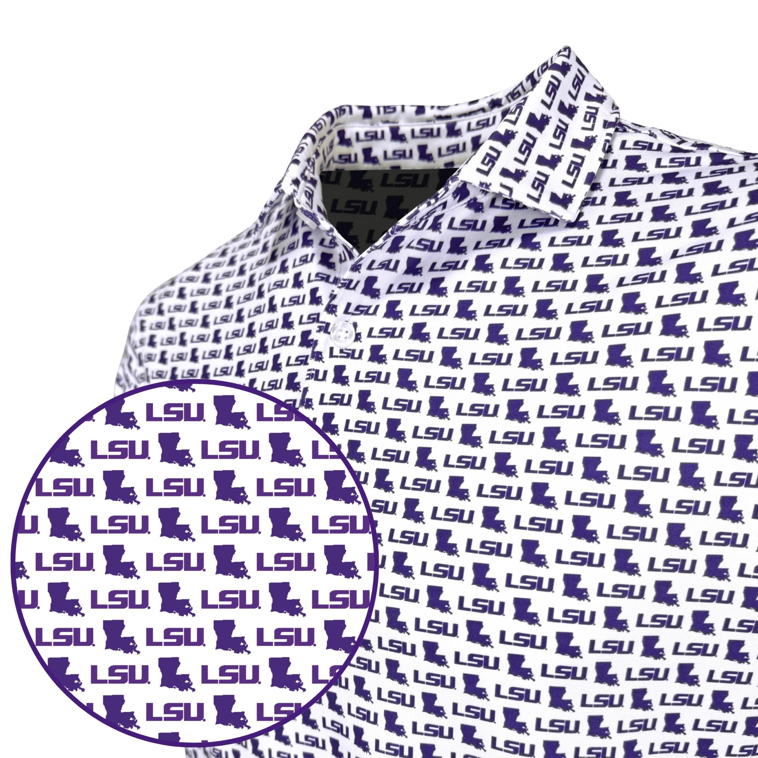 Shirt with LSU logo pattern on a white background