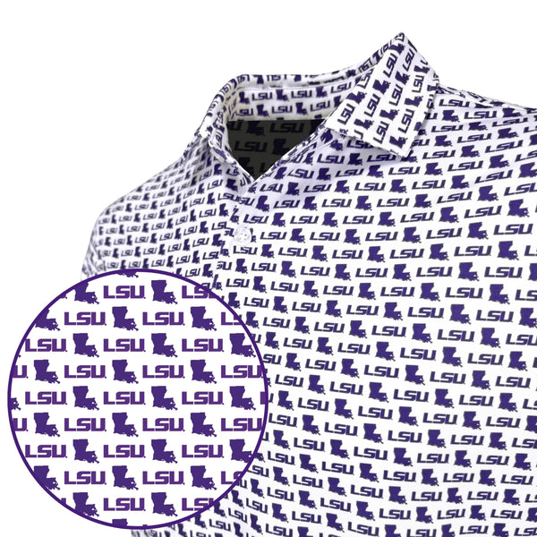 Shirt with LSU logo pattern on a white background