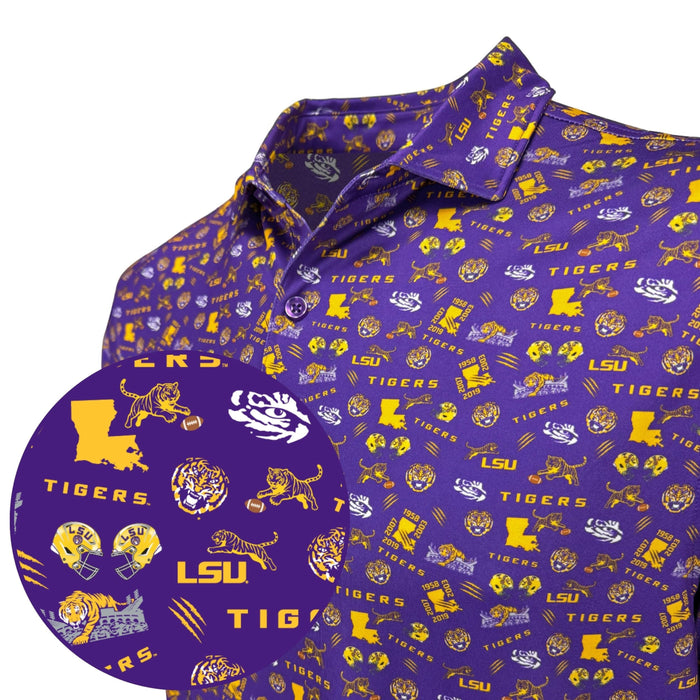 Purple shirt with LSU Tigers logo and text on a white background