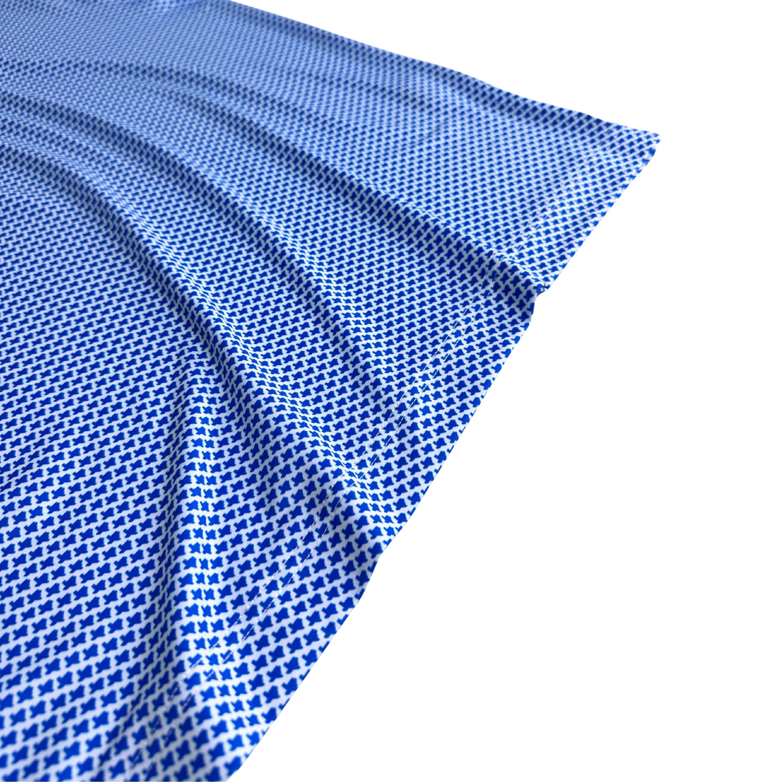 Blue and white checkered fabric on a white background