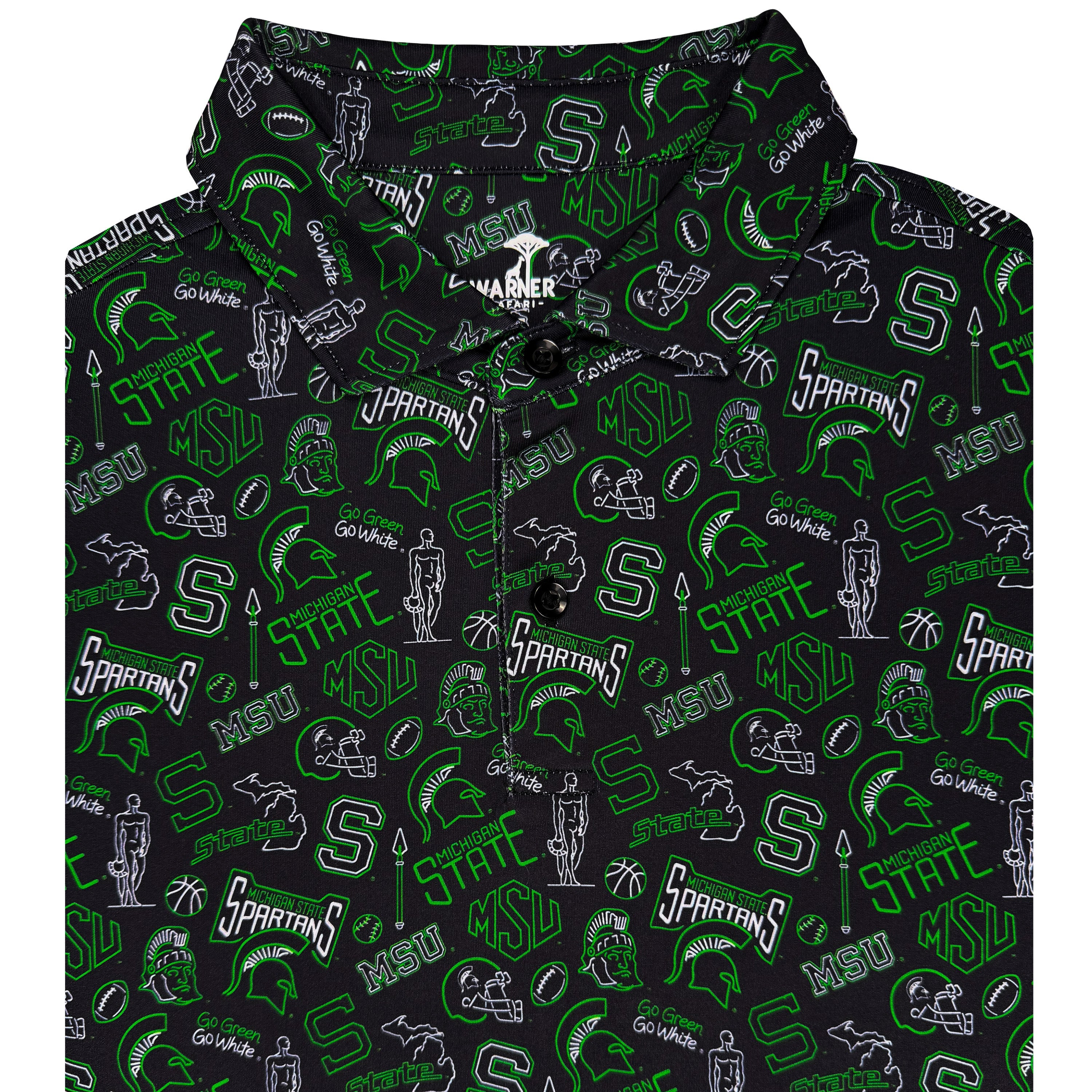 Polo with Michigan State University logo pattern on a black background