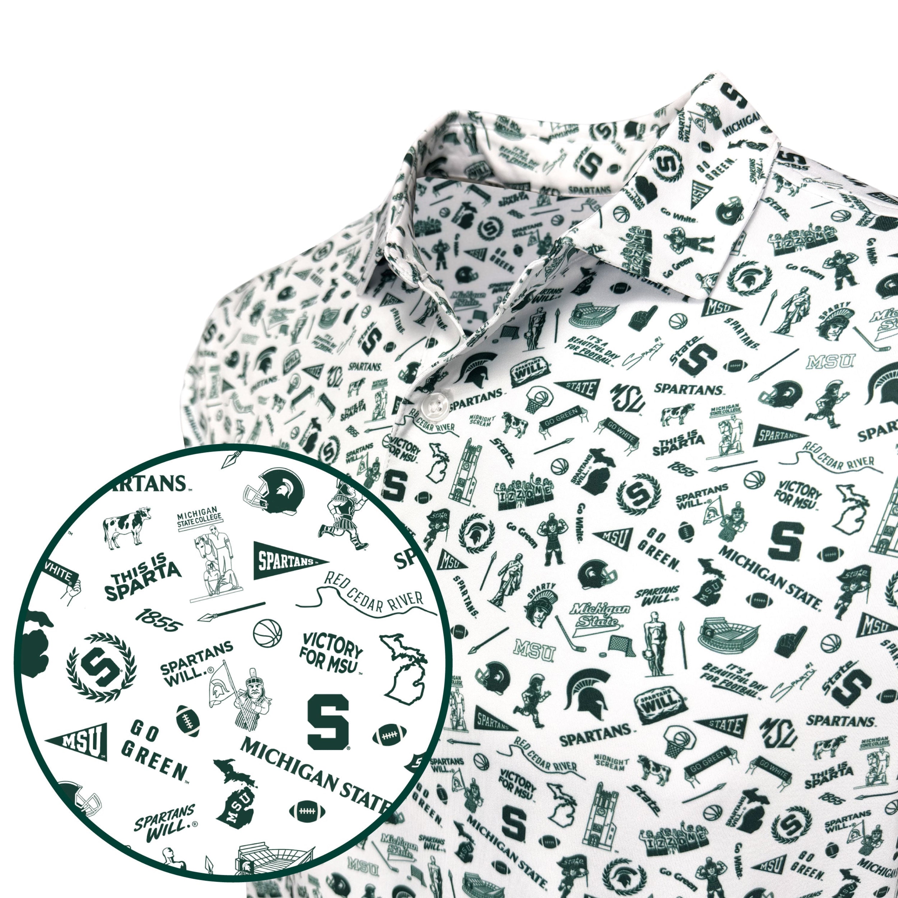 White shirt with black Michigan State University logos and text on a white background