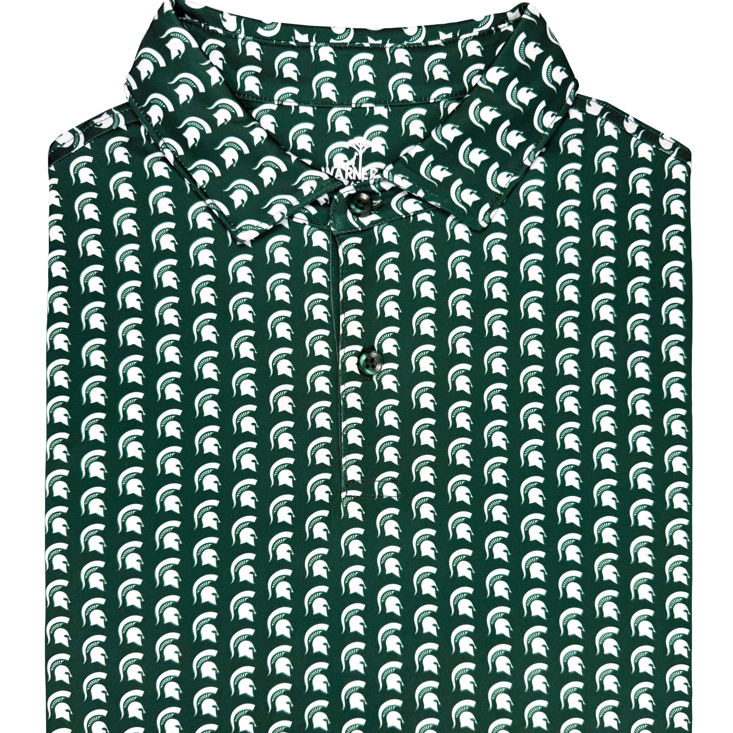 Green shirt with white pattern on a white background