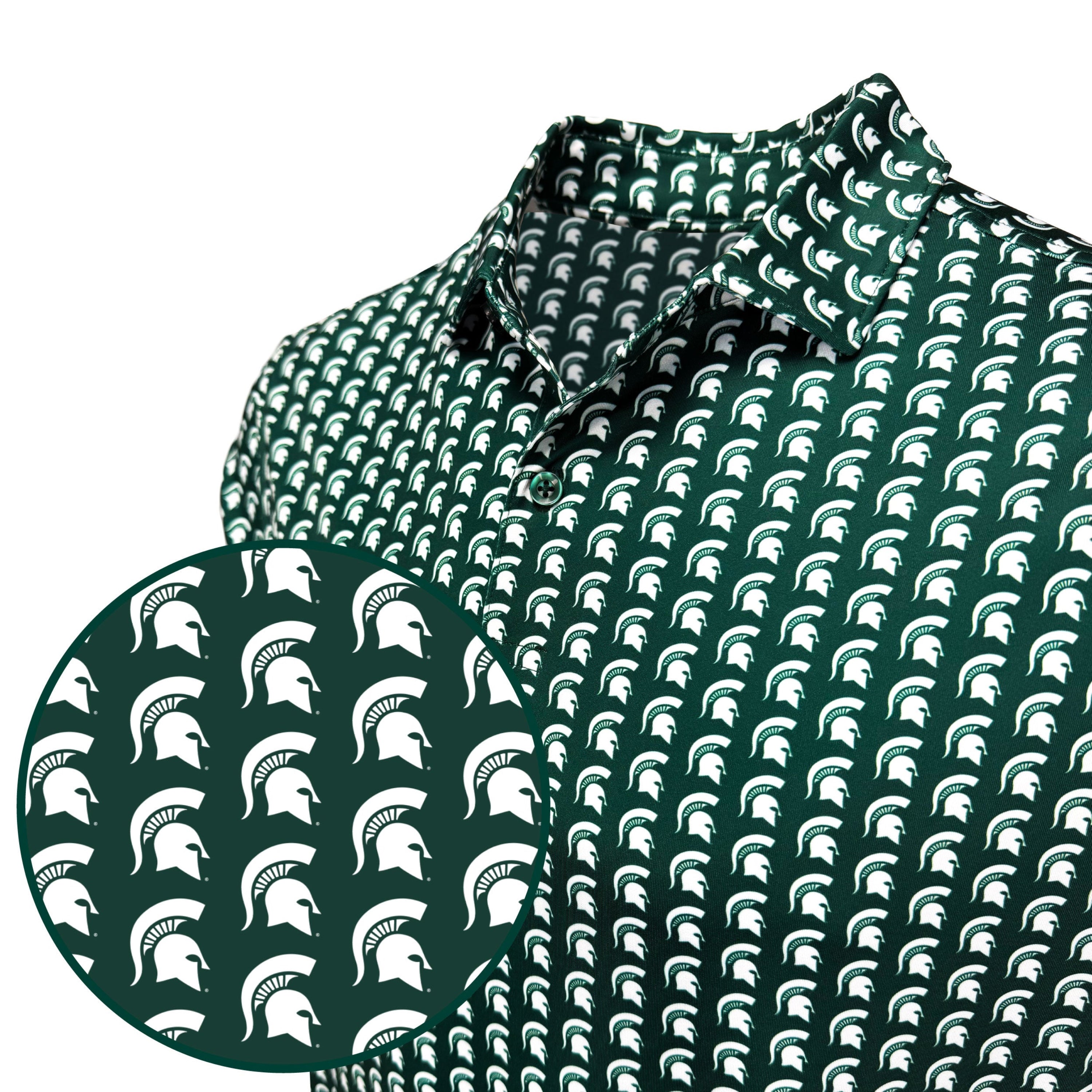 Green shirt with white pattern on a white background