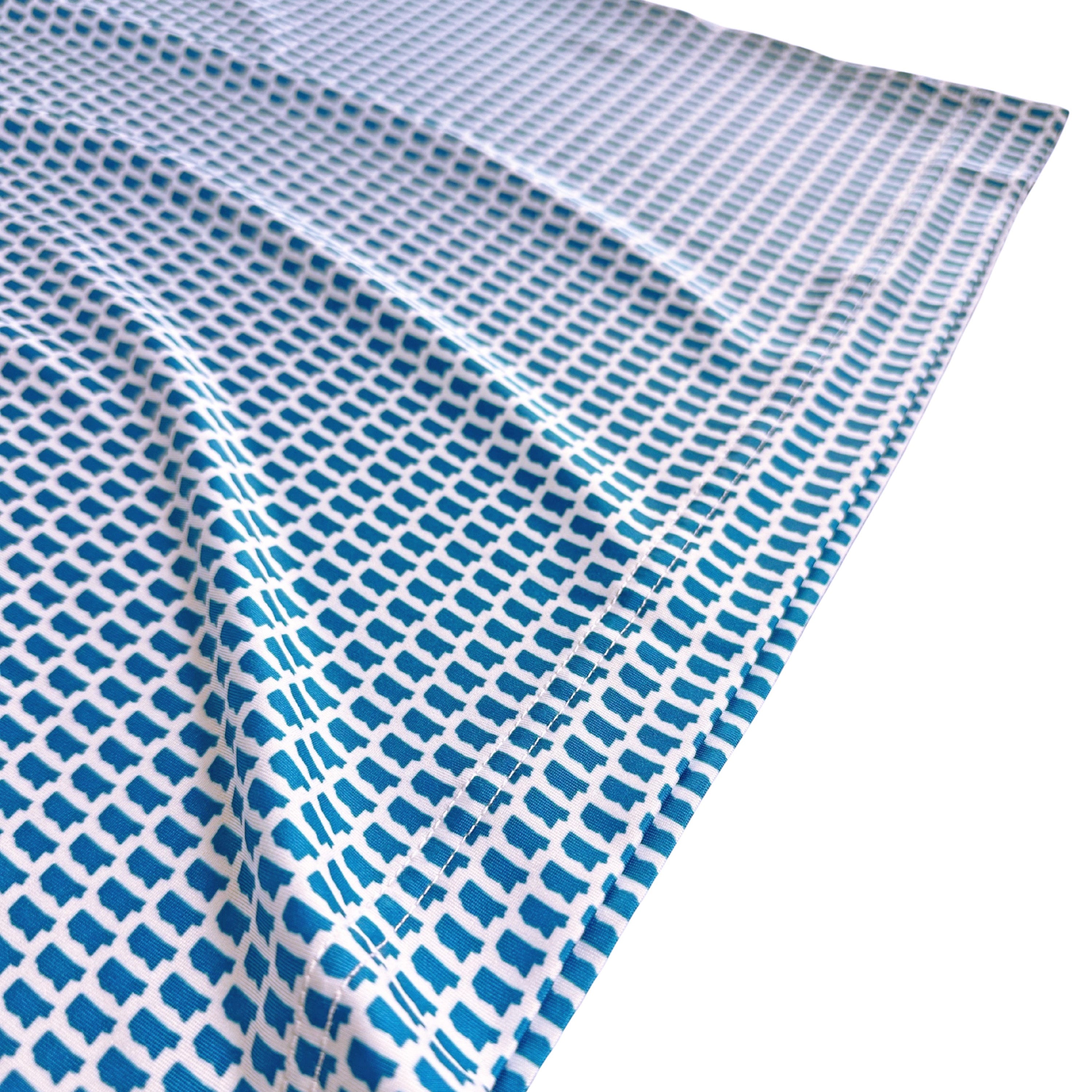 Blue and white checkered fabric on a white background