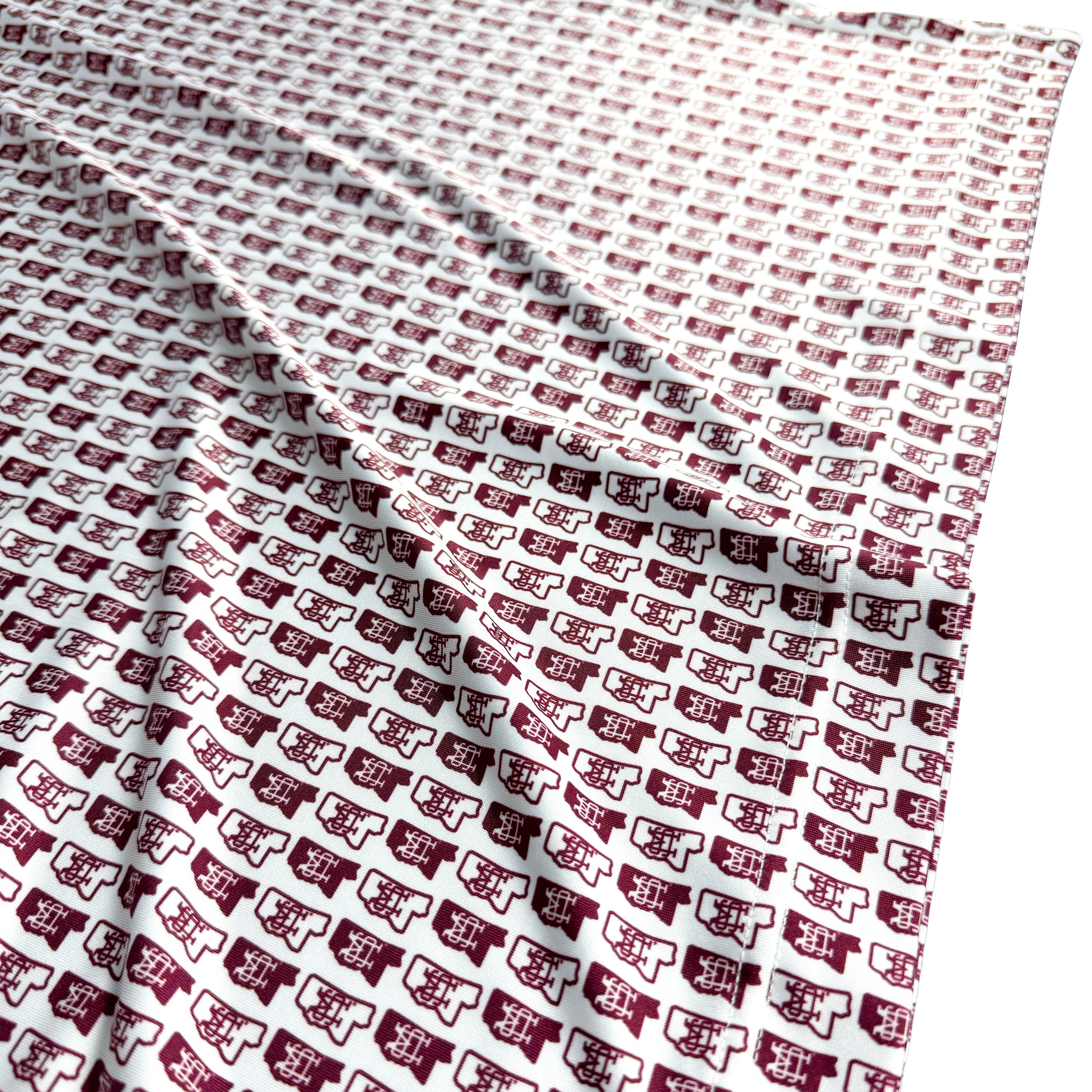 Fabric with red and white pattern on a white background