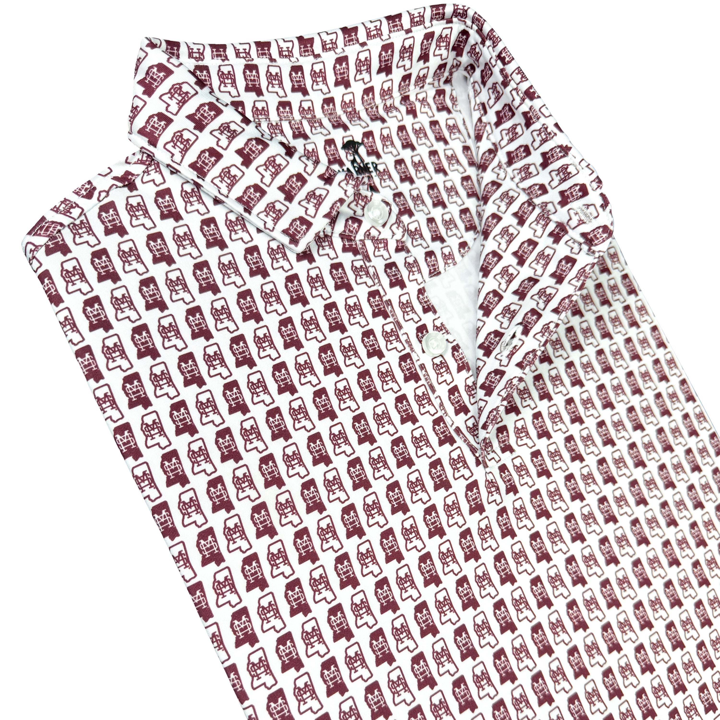 White shirt with red pattern on a white background