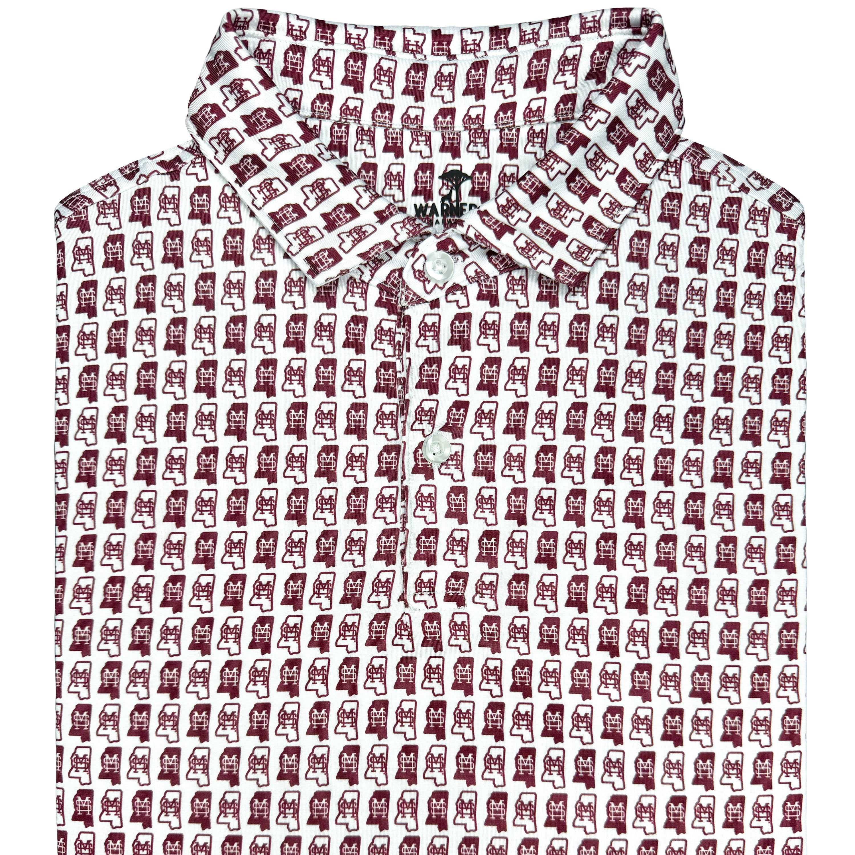 White shirt with red pattern on a white background