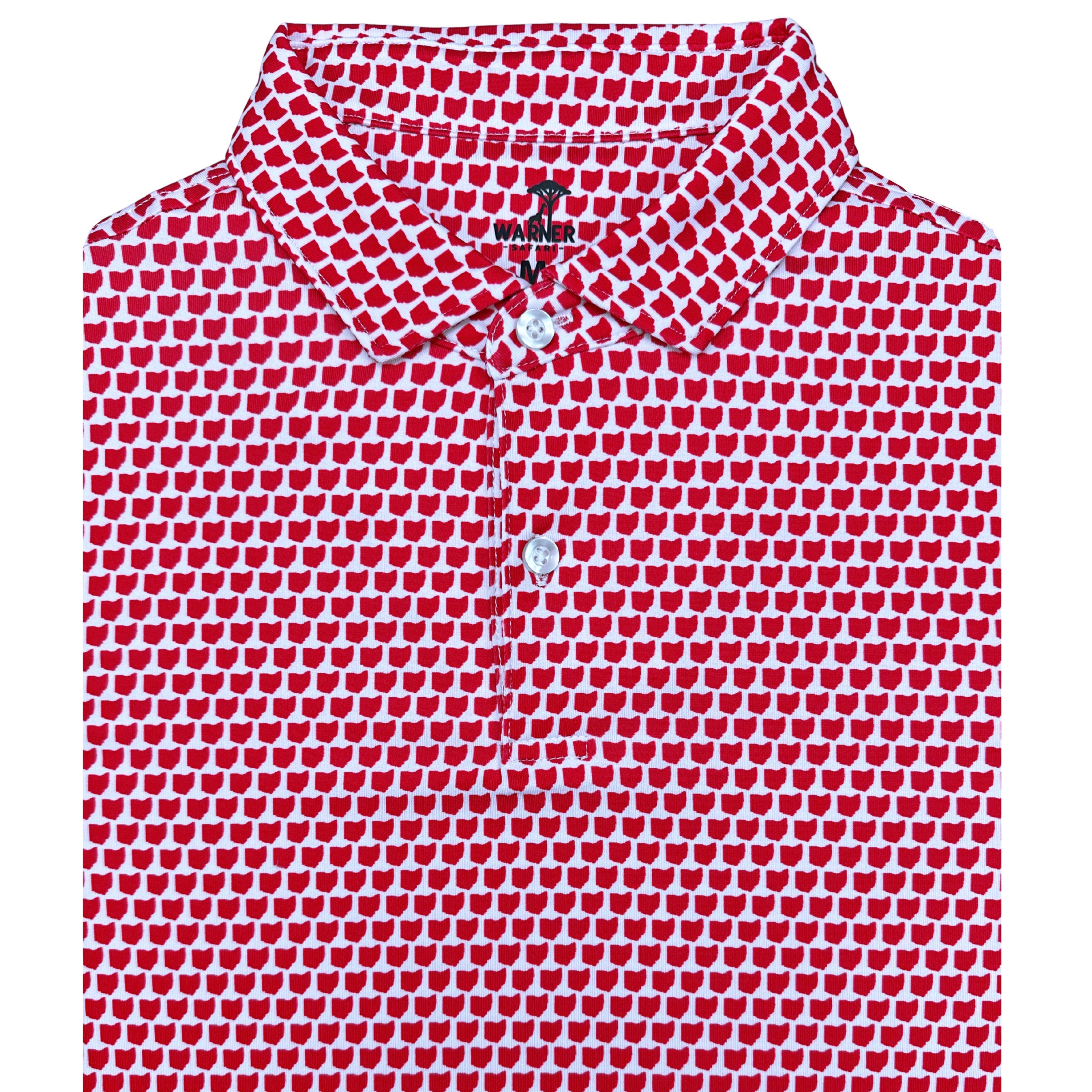 Red and white patterned shirt on a white background