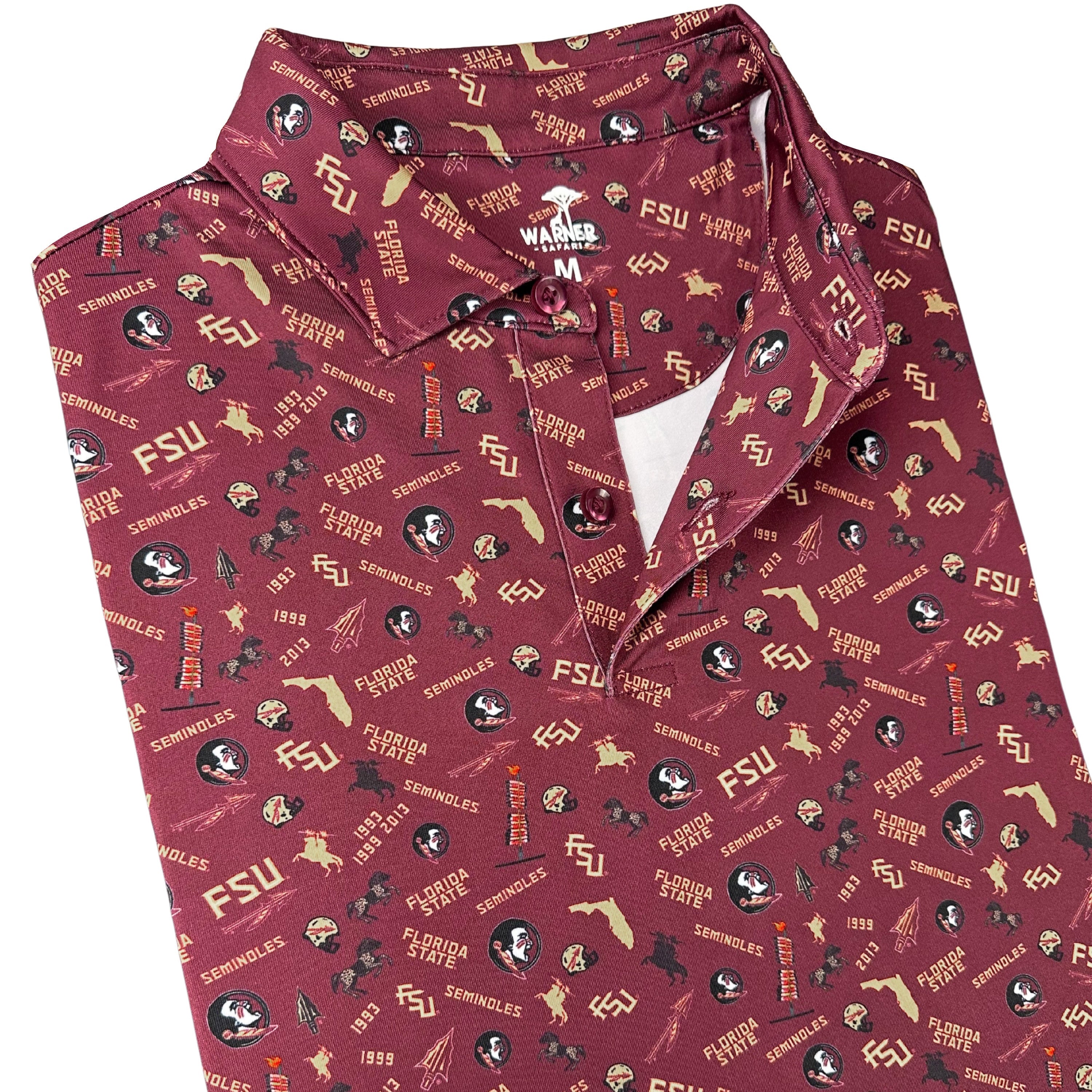 Maroon polo with Florida State University logo and text on a white background