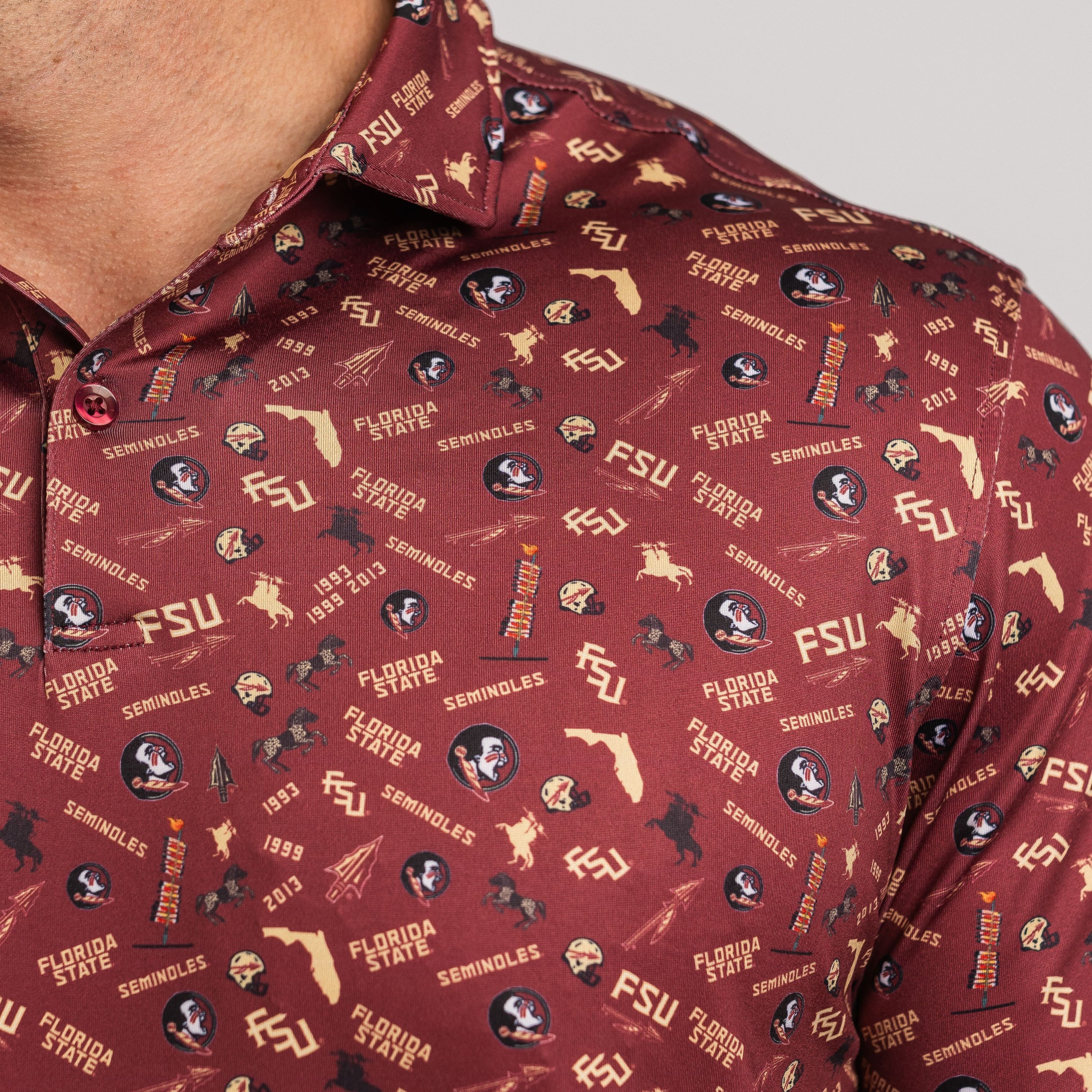 Maroon shirt with Florida State Seminoles pattern