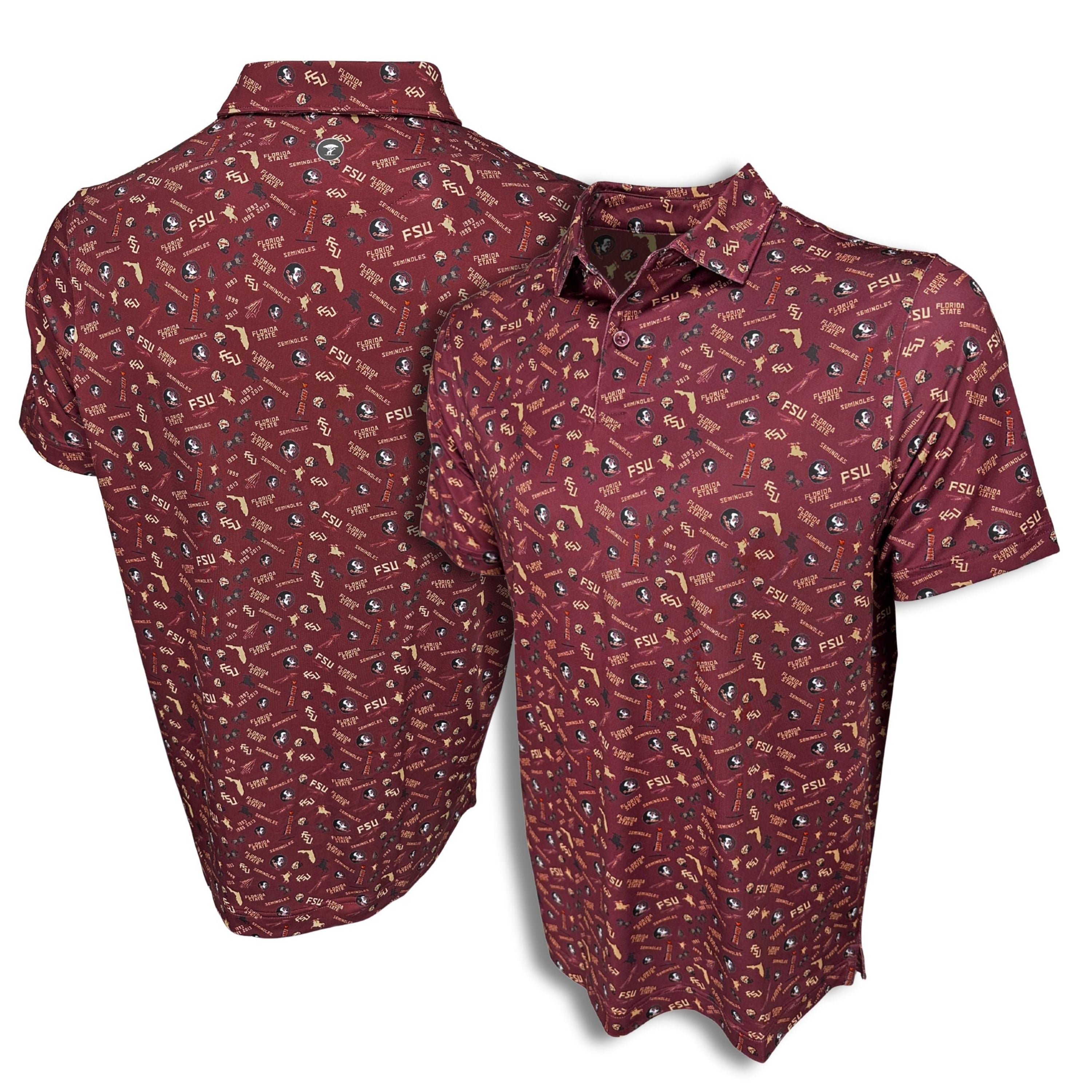 Maroon patterned shirt shown from front and back on a white background