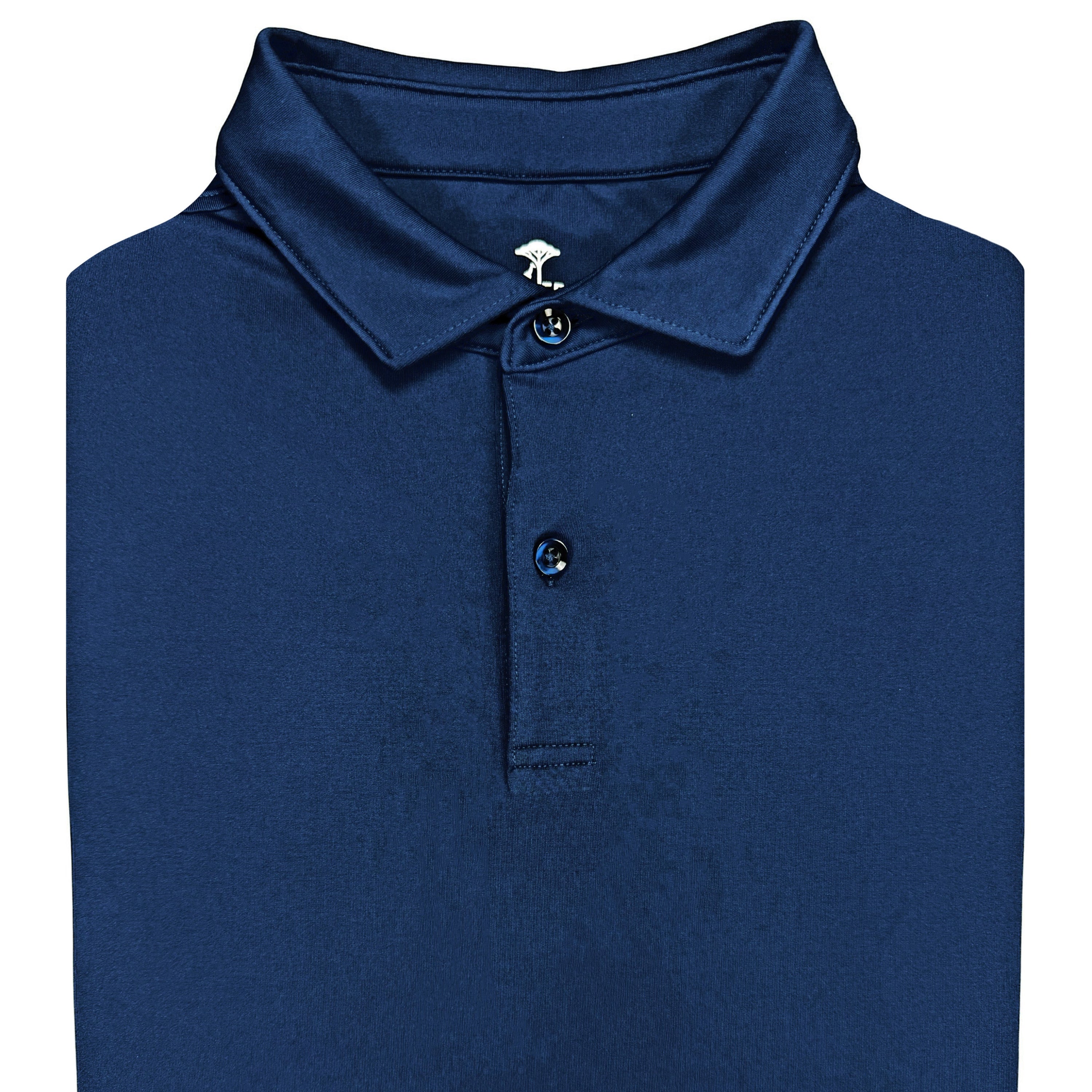 Folded blue polo shirt on a white background