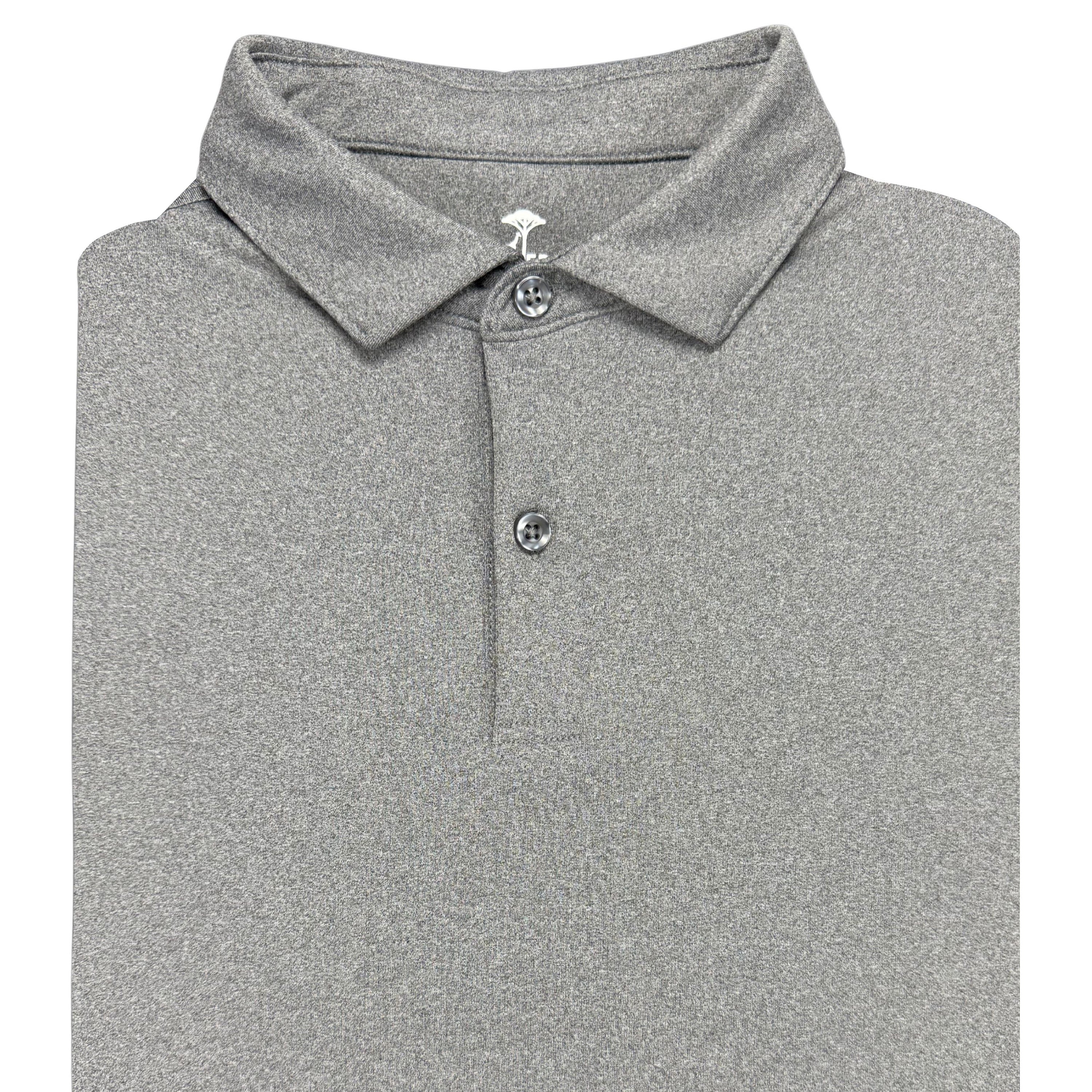 Folded gray polo shirt on a white background