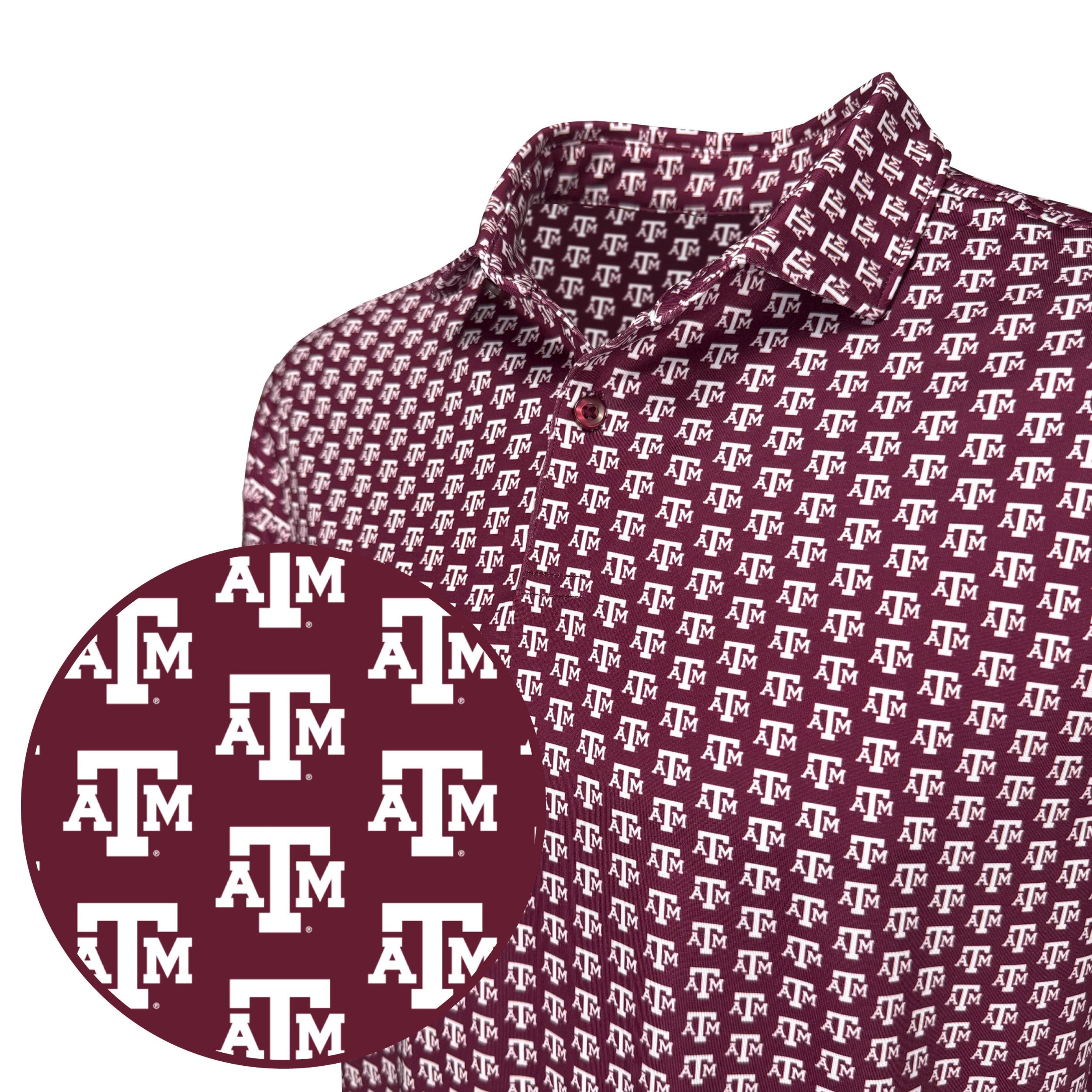 Texas A&M polo white logo with red background