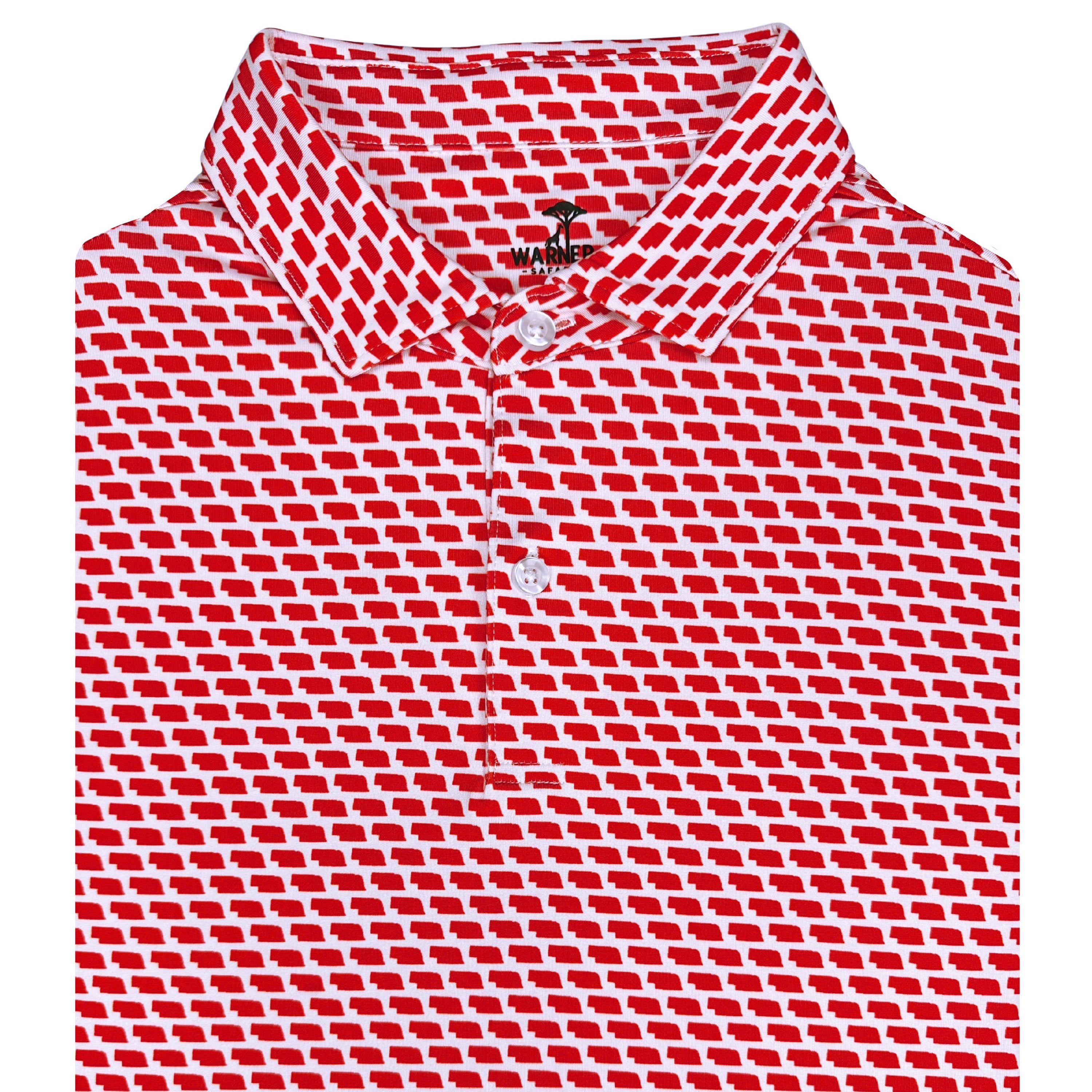 Red and white patterned shirt on a white background