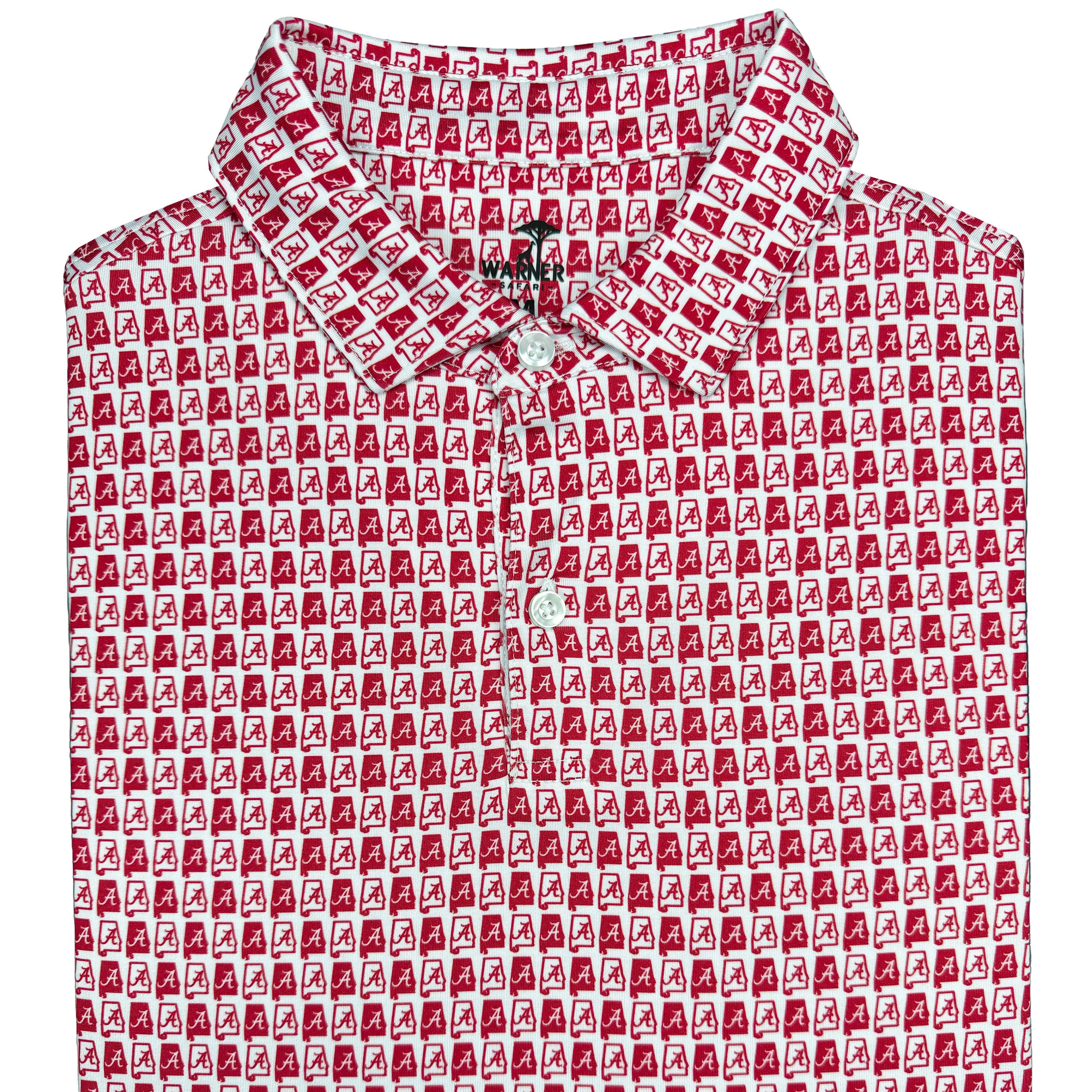 Red and white patterned shirt on a white background