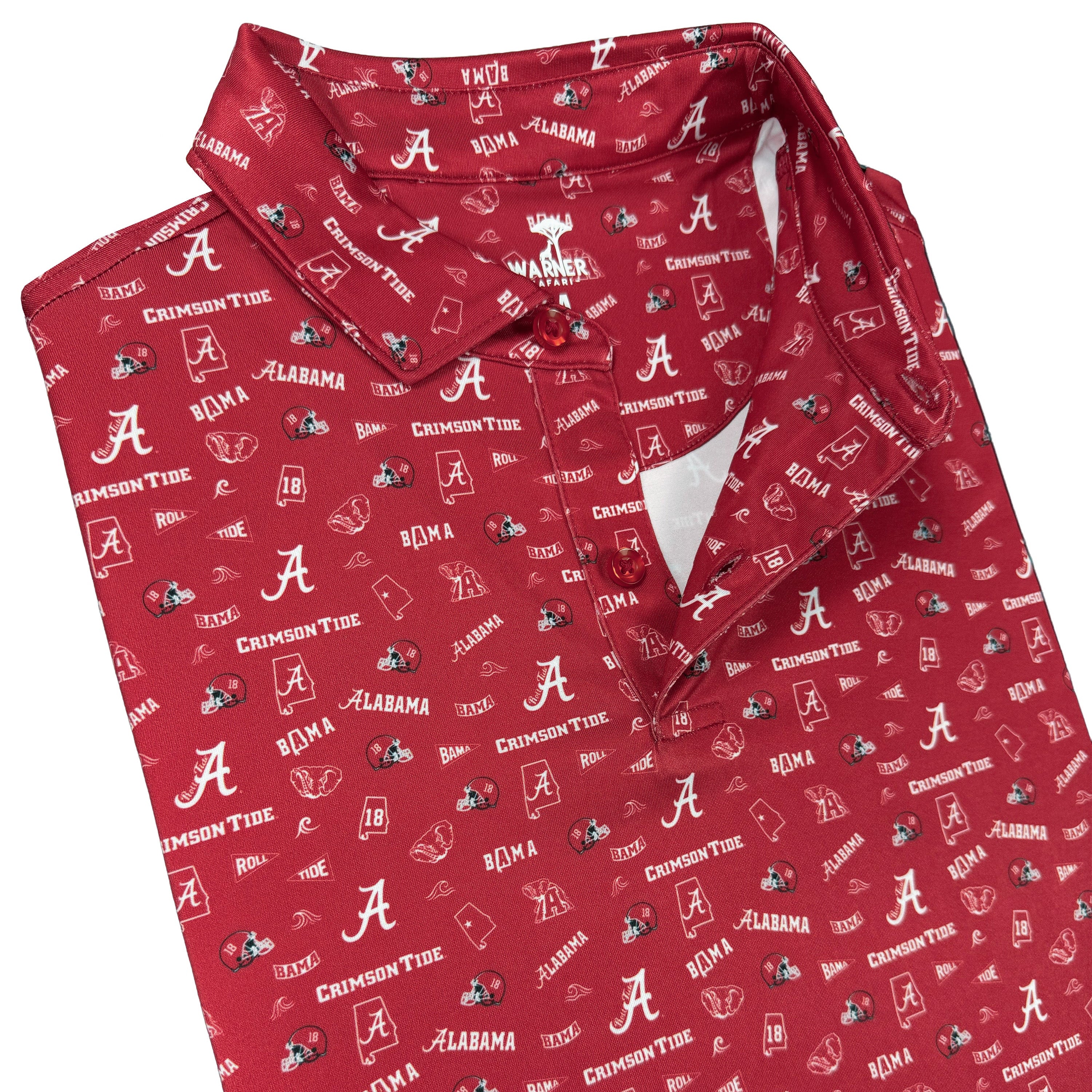 Red shirt with Alabama logo pattern on a white background