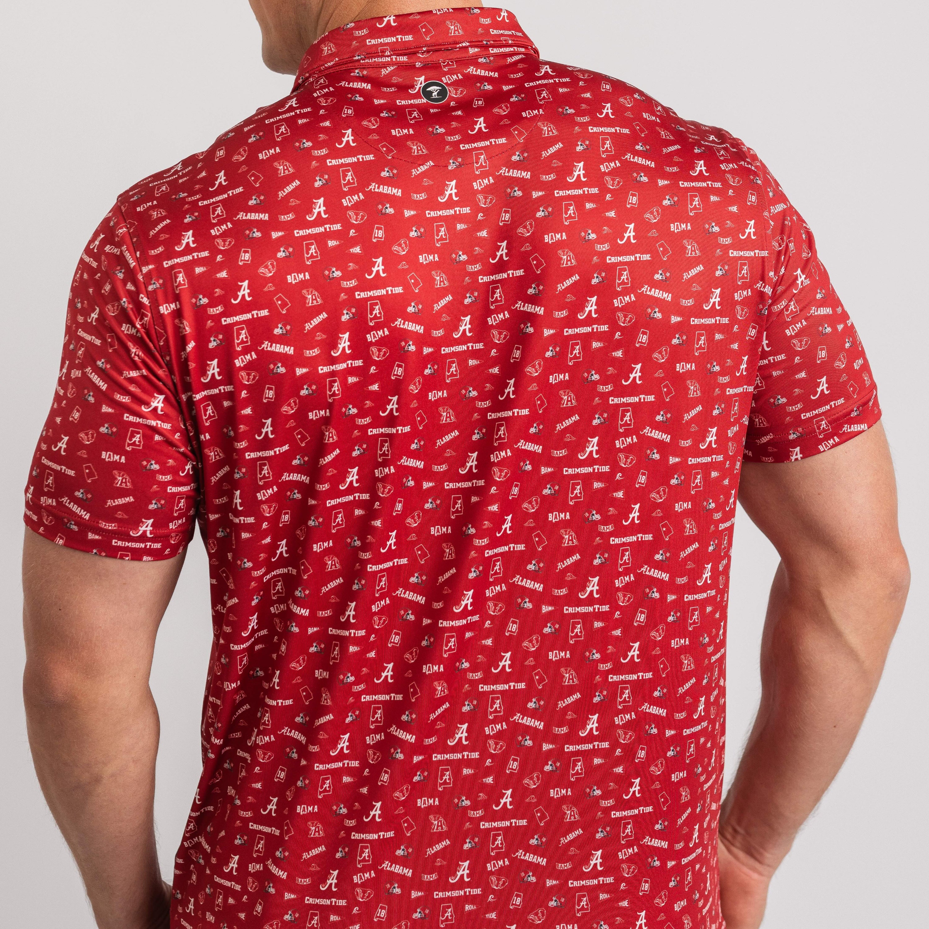 Red patterned shirt worn by a person on a light gray background