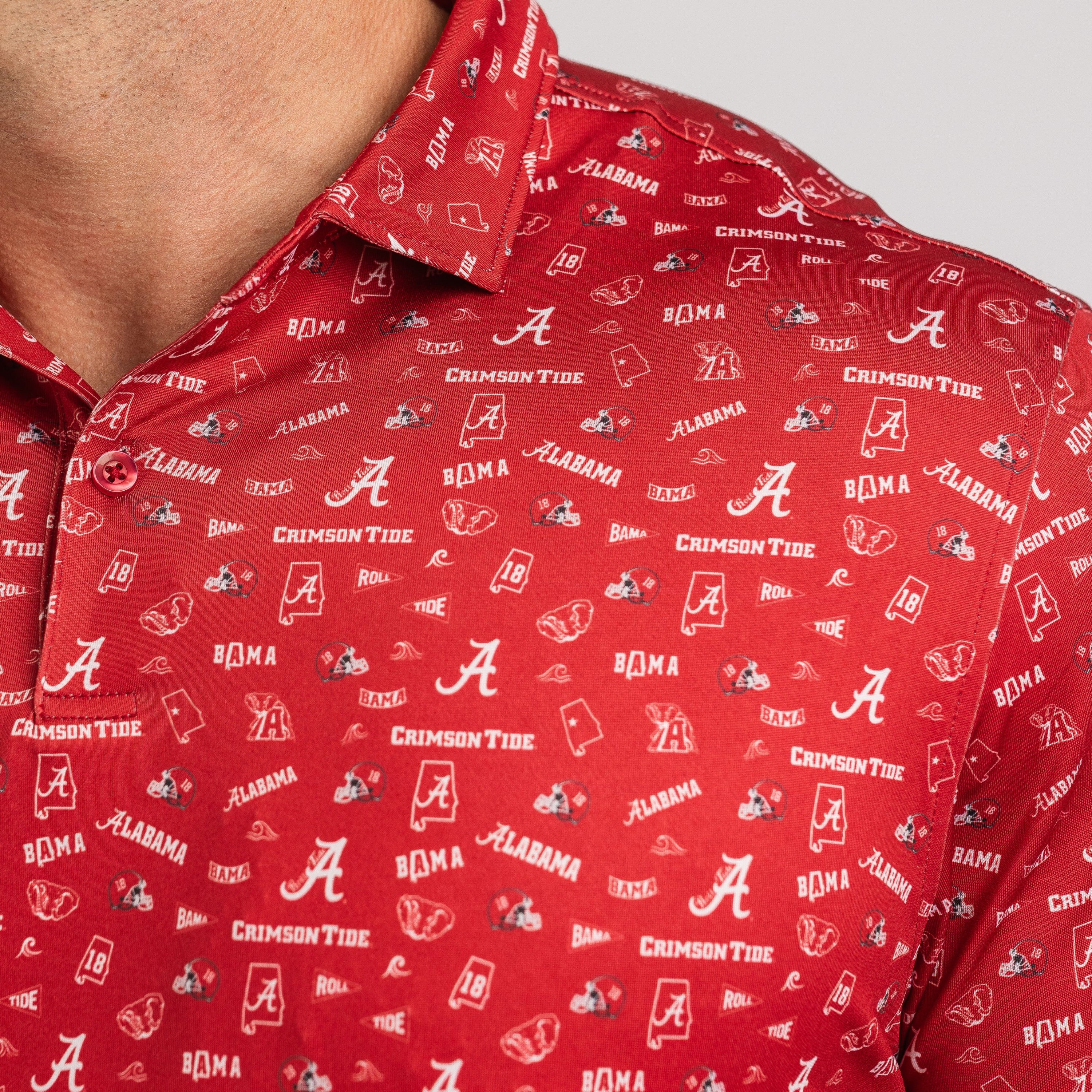 Red shirt with Alabama Crimson Tide logo and text on a plain background