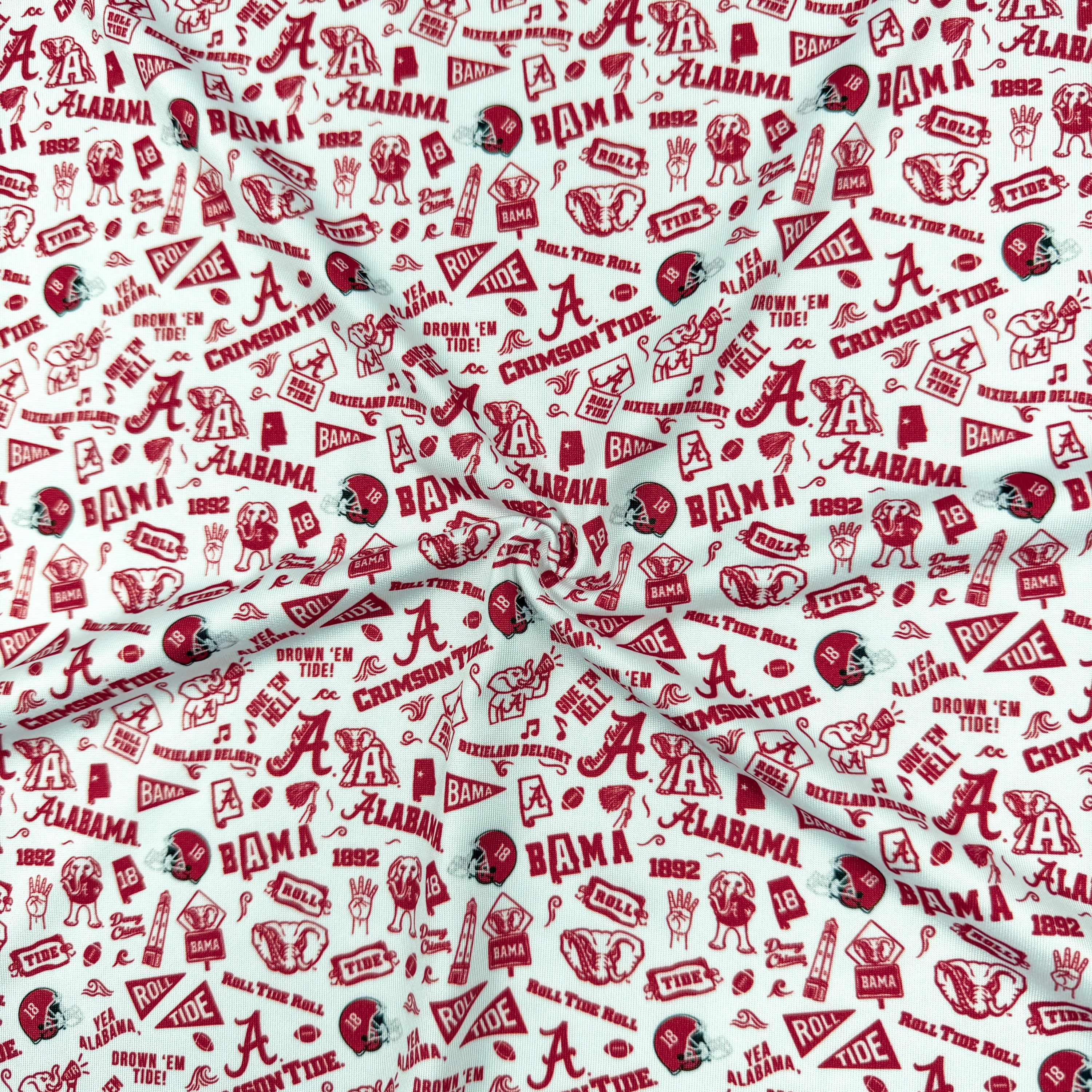 Alabama Crimson Tide-themed fabric with red and white pattern
