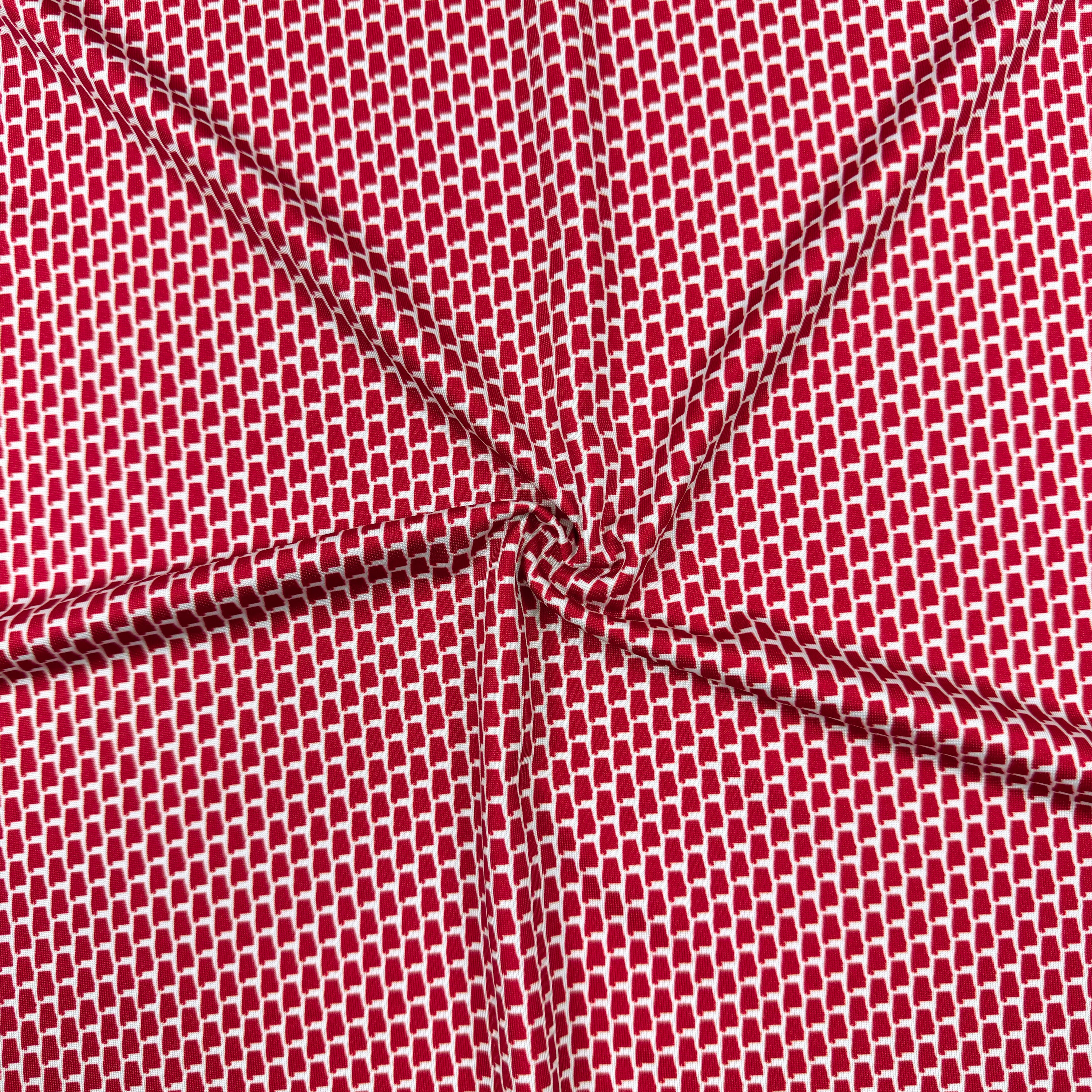 Red fabric with a subtle pattern.
