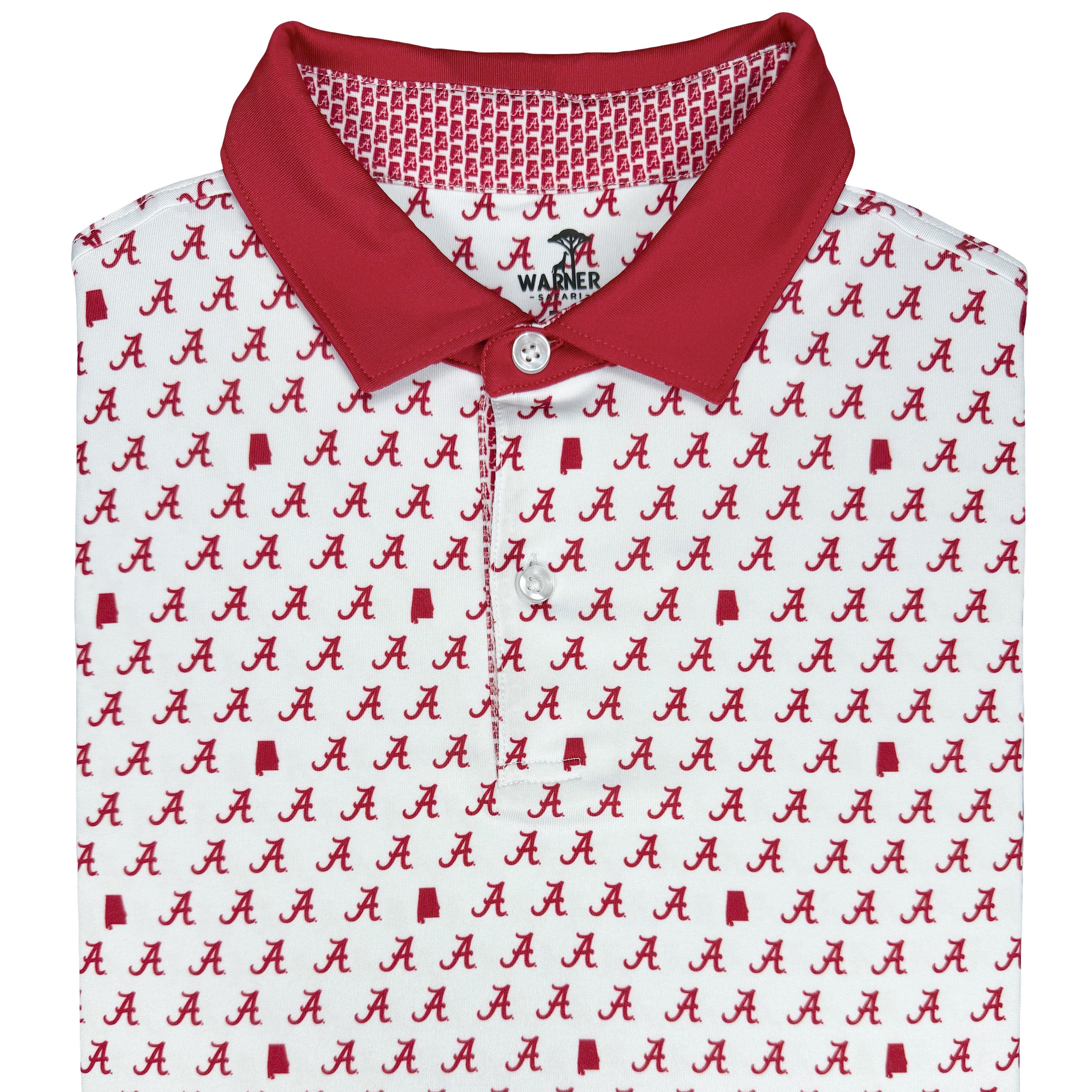 Polo shirt with red and white pattern on a white background