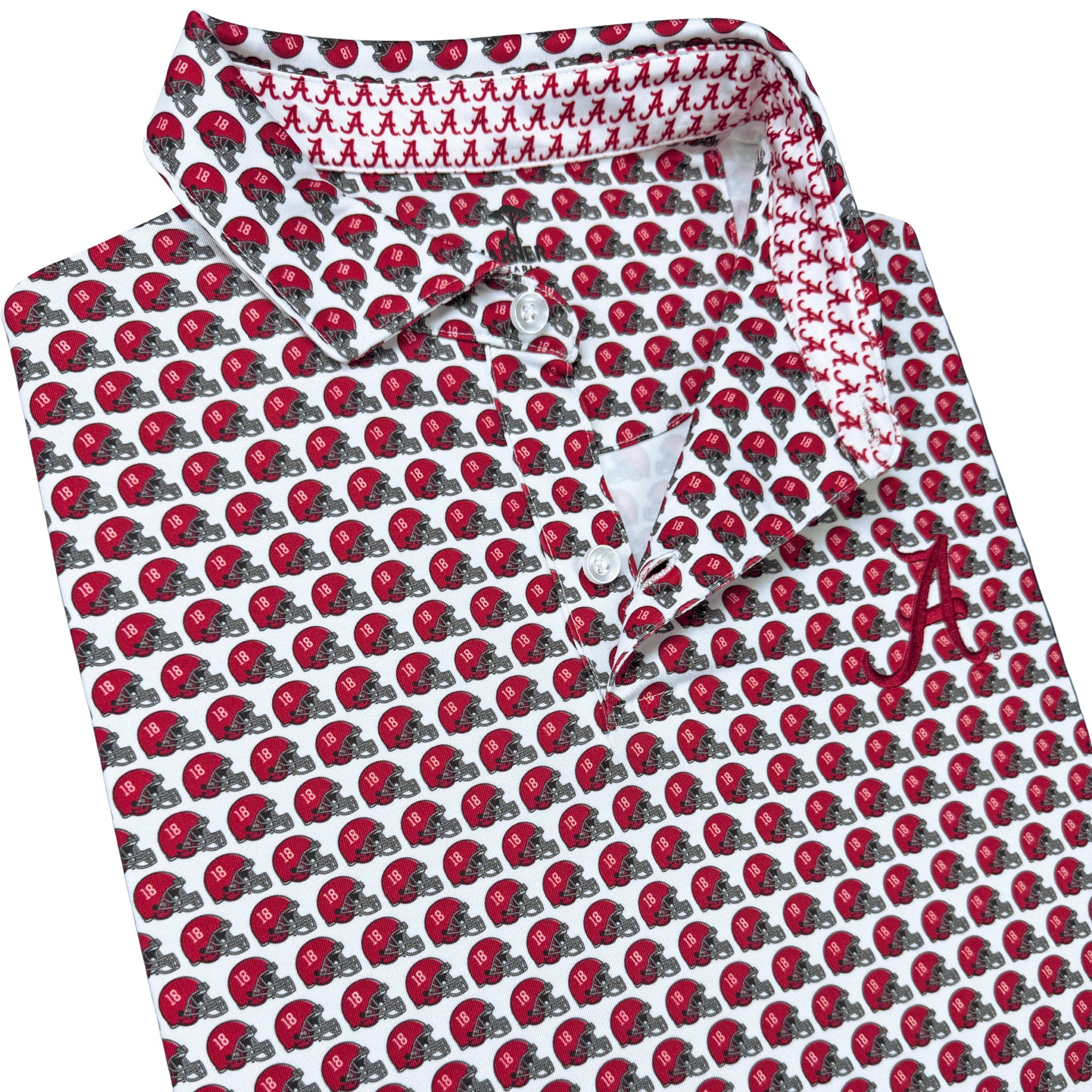 Red and white patterned shirt with collar on a white background