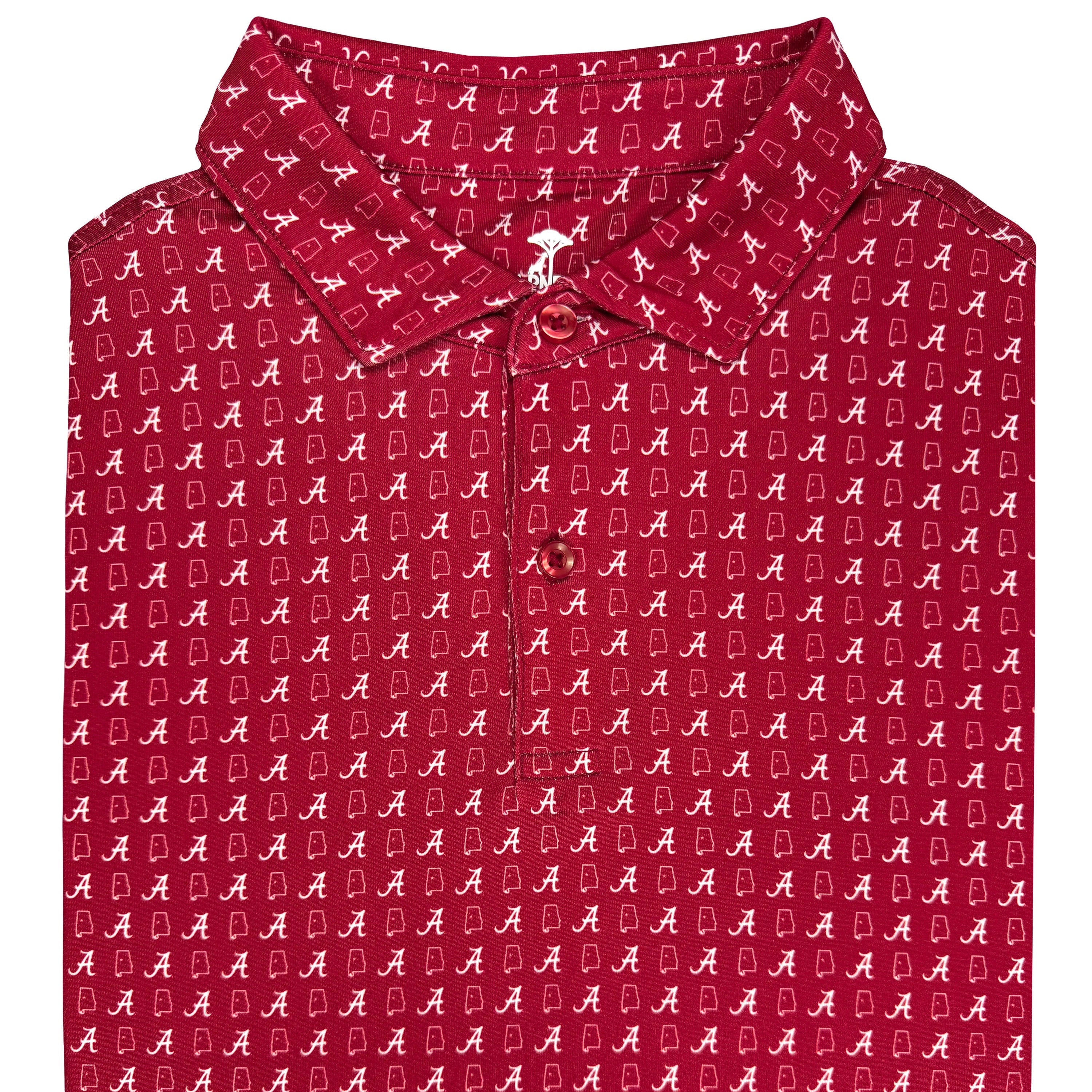 Red shirt with patterned design on a white background