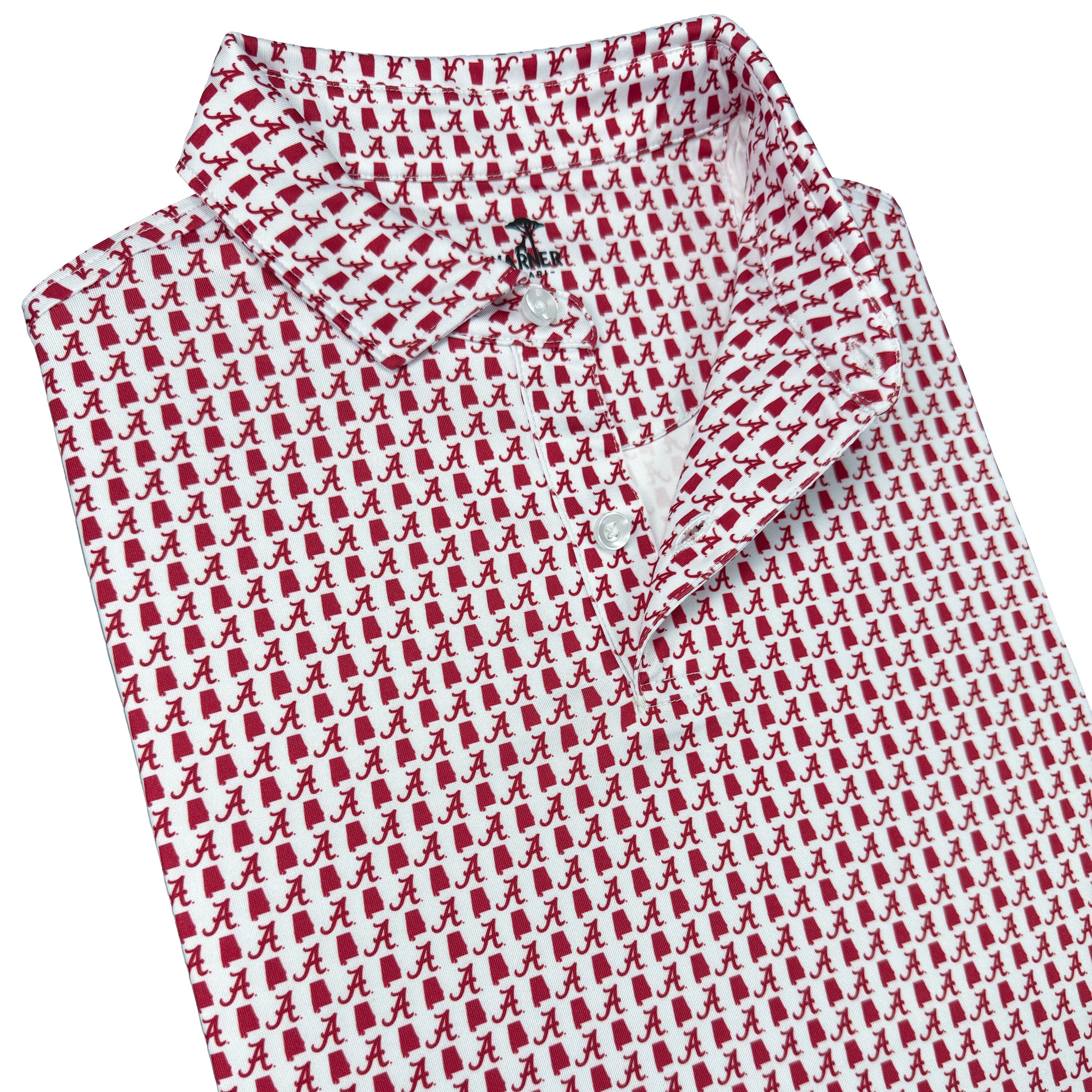 Red and white checkered shirt with small patterns on a white background