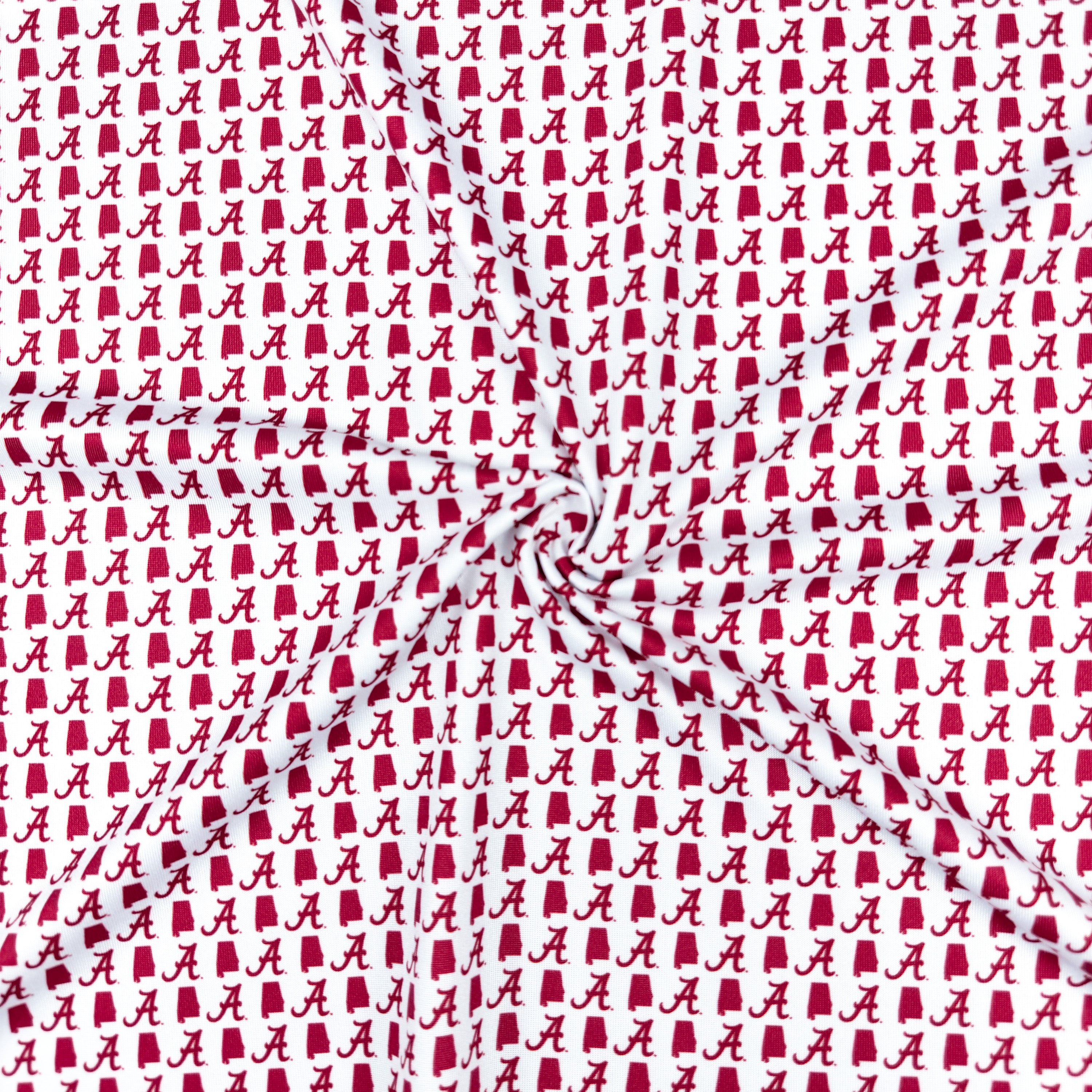 Red and white fabric with Alabama state pattern