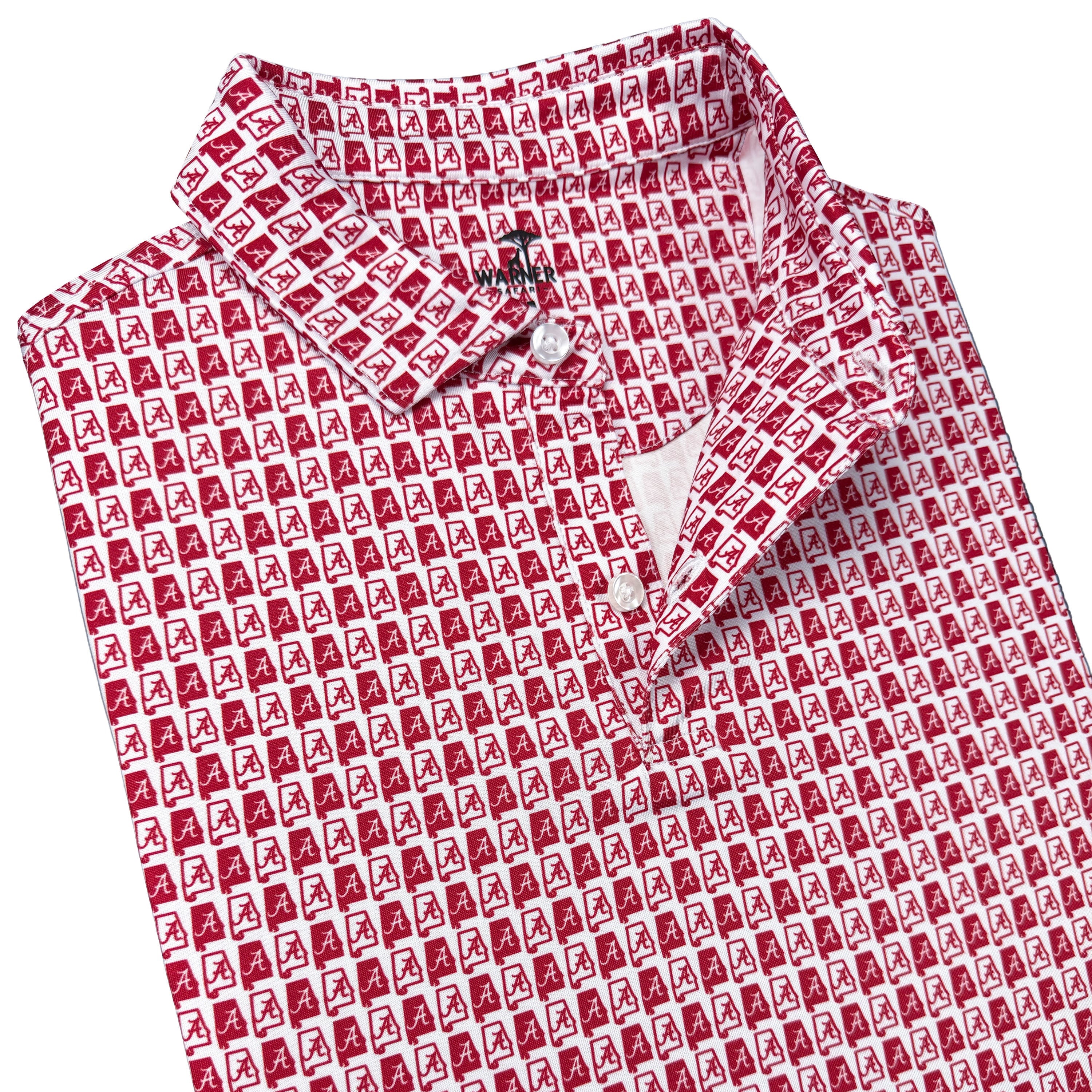 Red and white patterned shirt on a white background