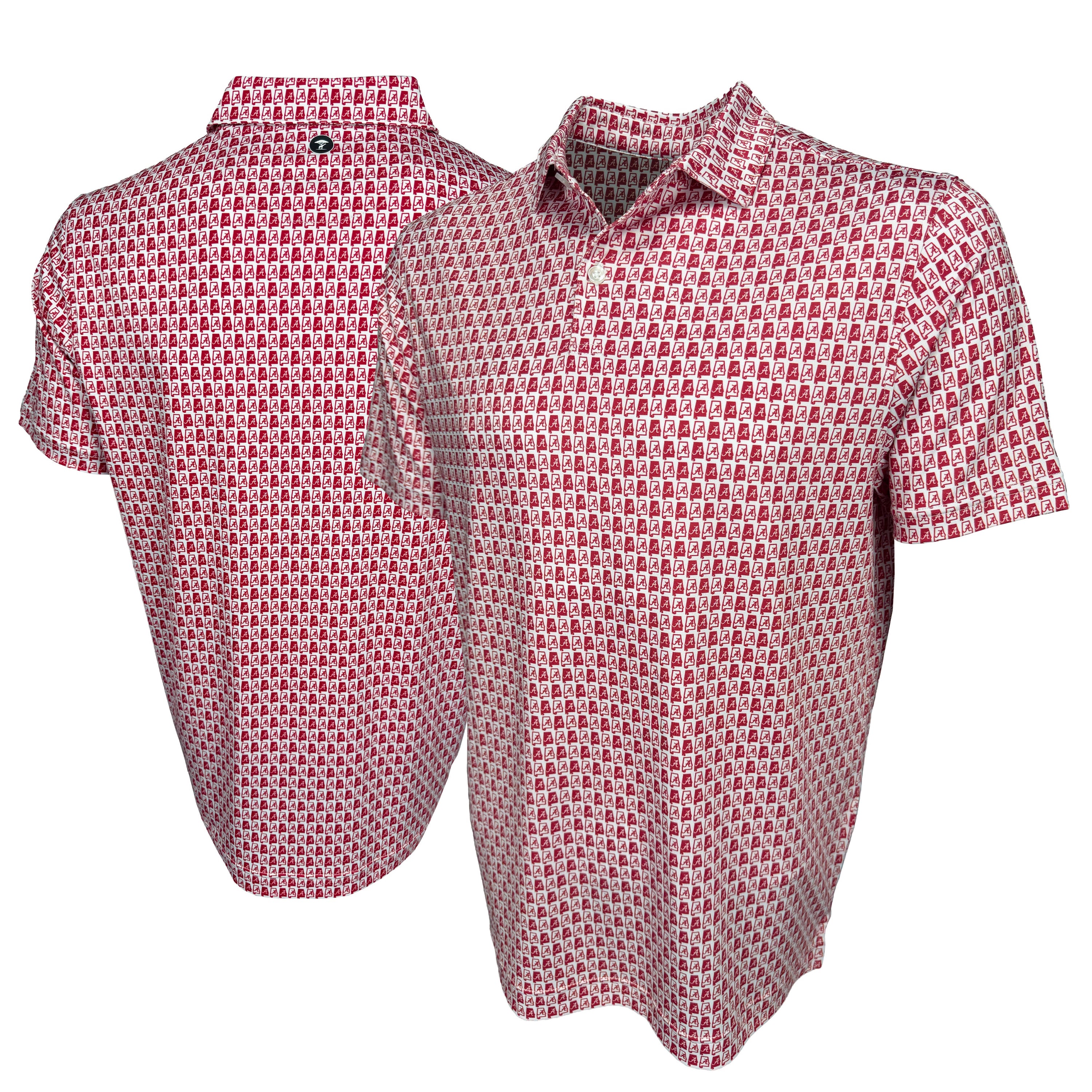 Red and white patterned shirt on a white background